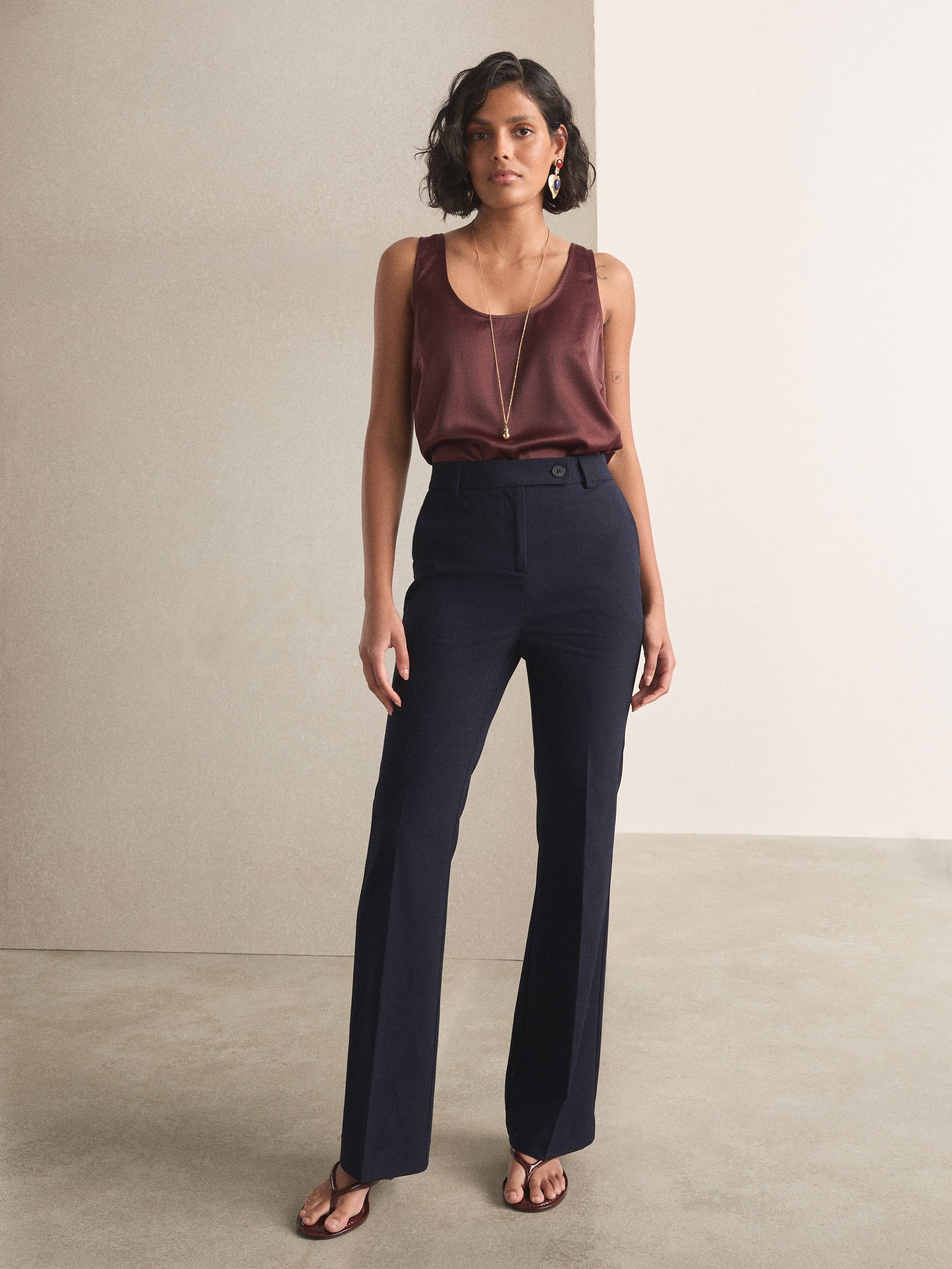 Tailored Bootcut Trousers With Wool - Navy Blue - Regular - Location Worn