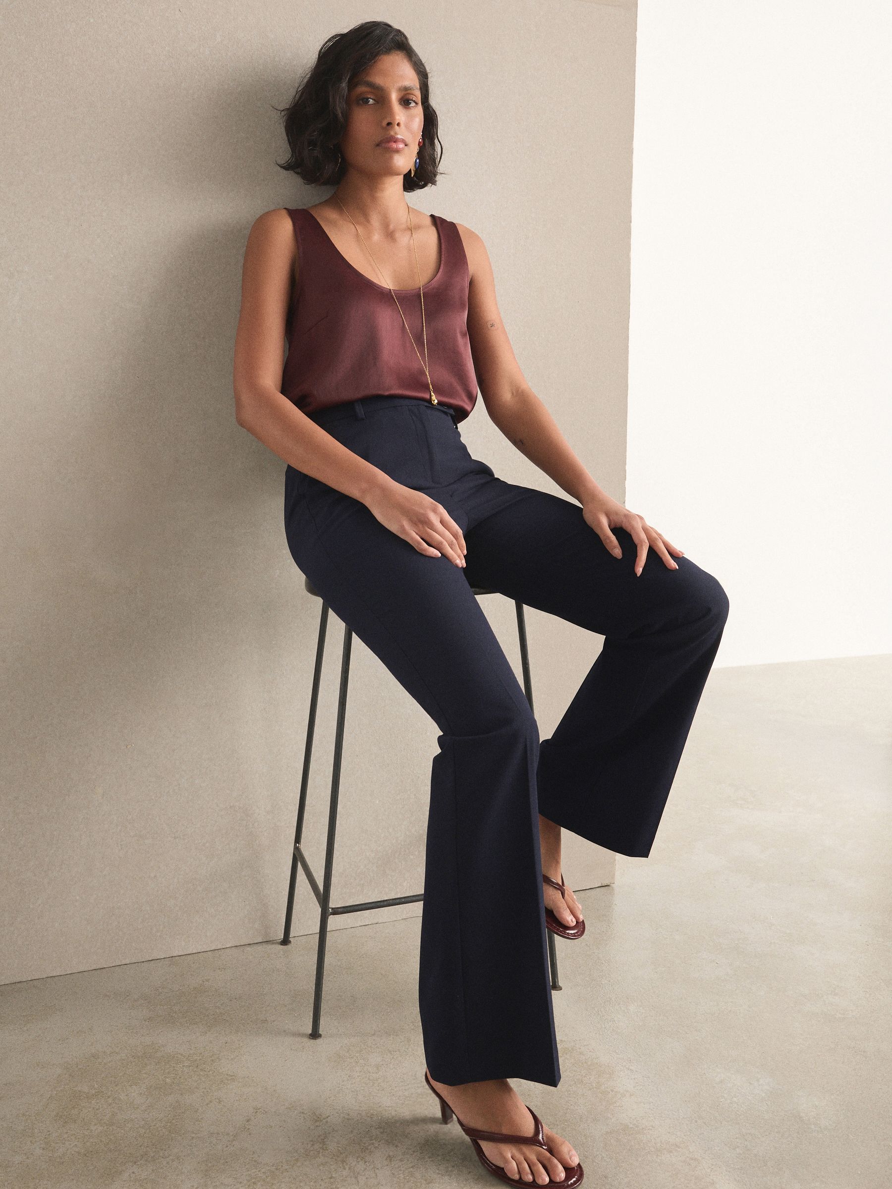 Tailored Bootcut Trousers With Wool - Navy Blue - Regular - Location Worn