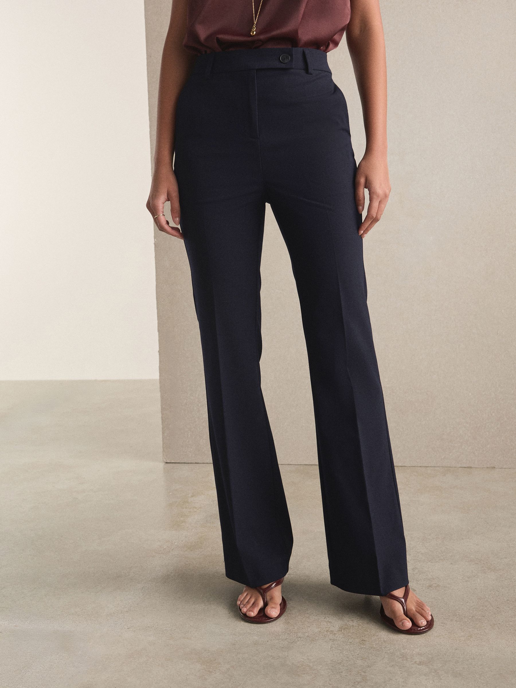 Tailored Bootcut Trousers With Wool - Navy Blue - Regular - Location Worn
