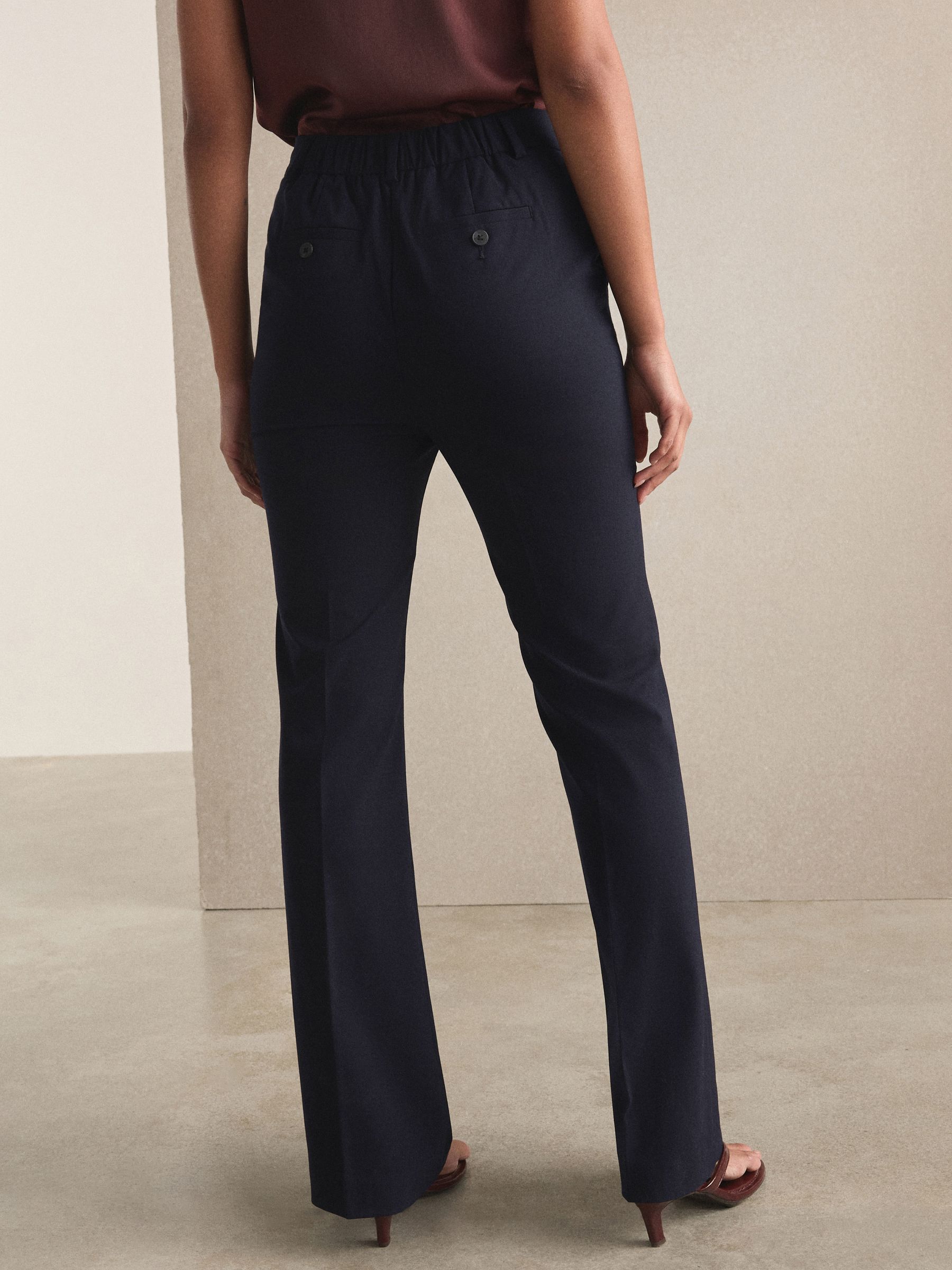 Tailored Bootcut Trousers With Wool - Navy Blue - Regular - Location Worn