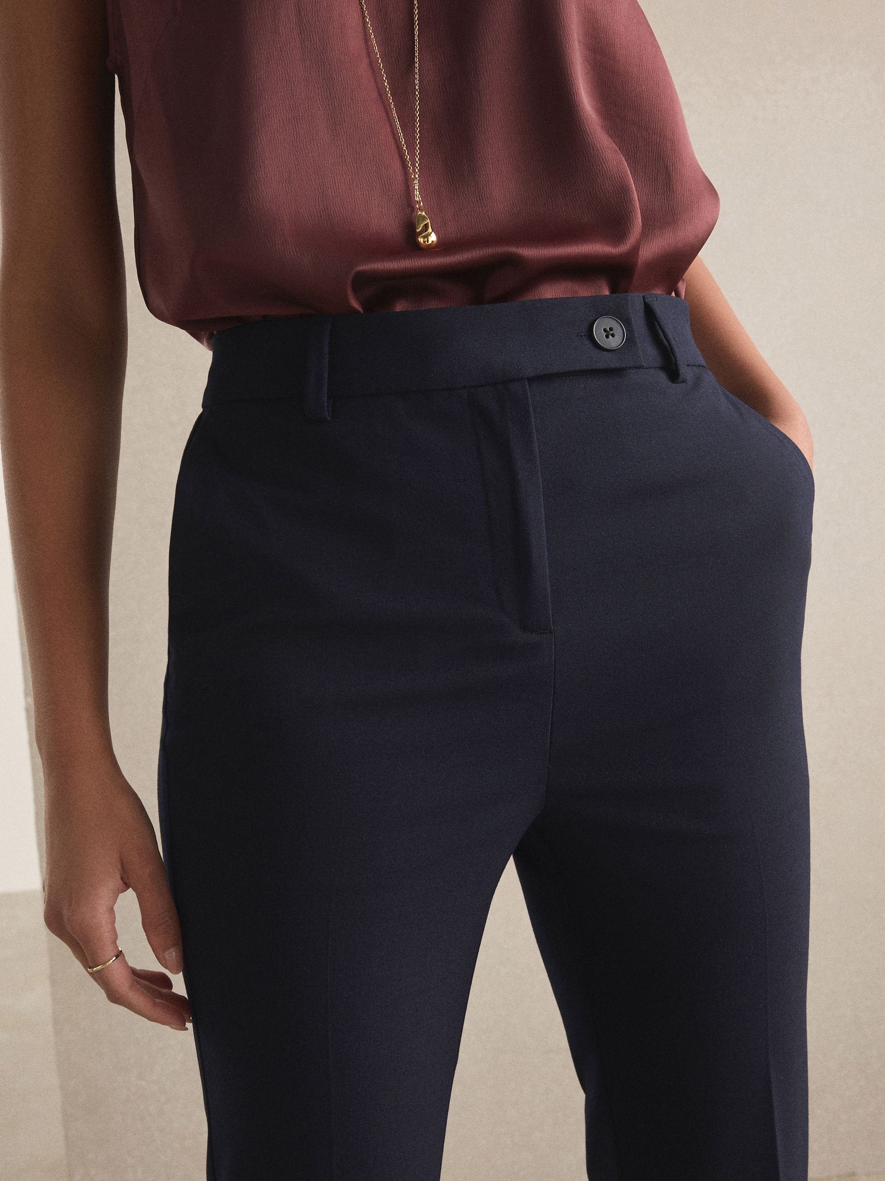 Tailored Bootcut Trousers With Wool - Navy Blue - Regular - Location Worn
