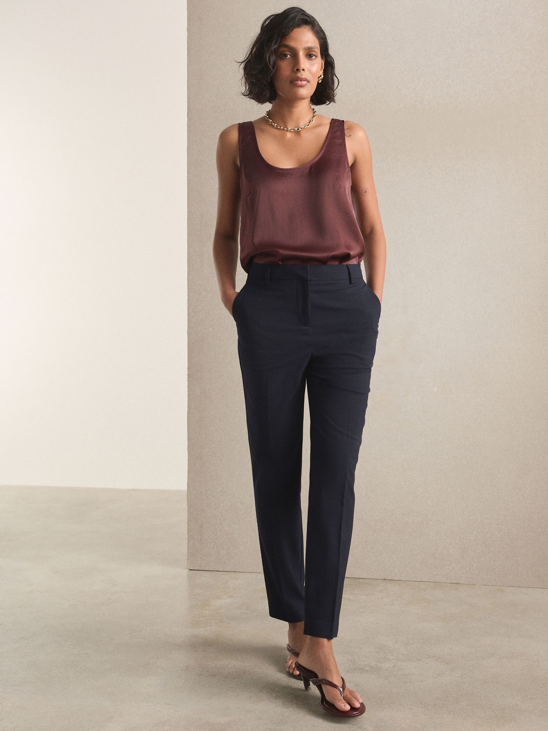 Tailored Slim Trousers With Wool - Navy Blue - Regular - Location Worn