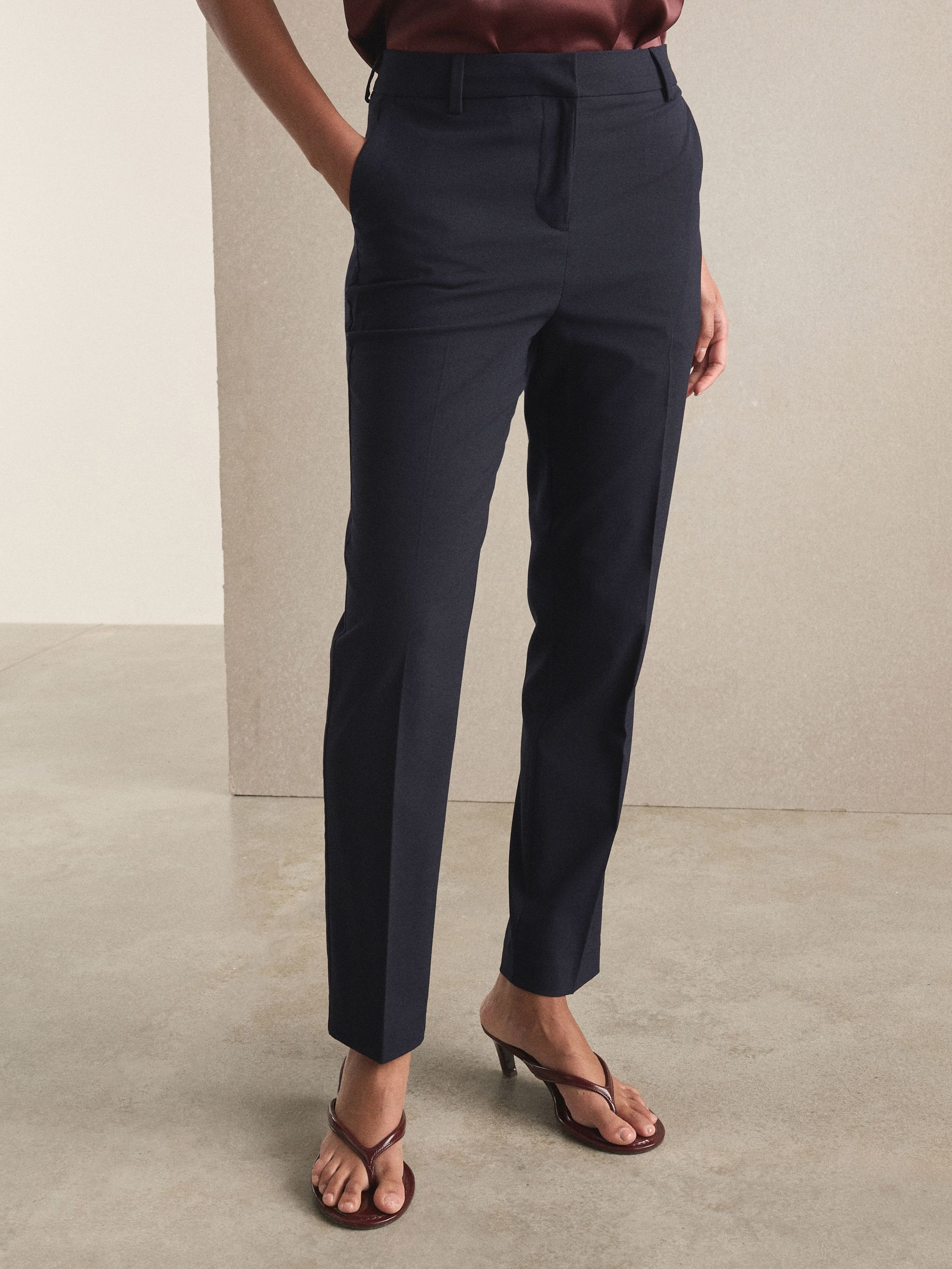 Tailored Slim Trousers With Wool - Navy Blue - Regular - Location Worn