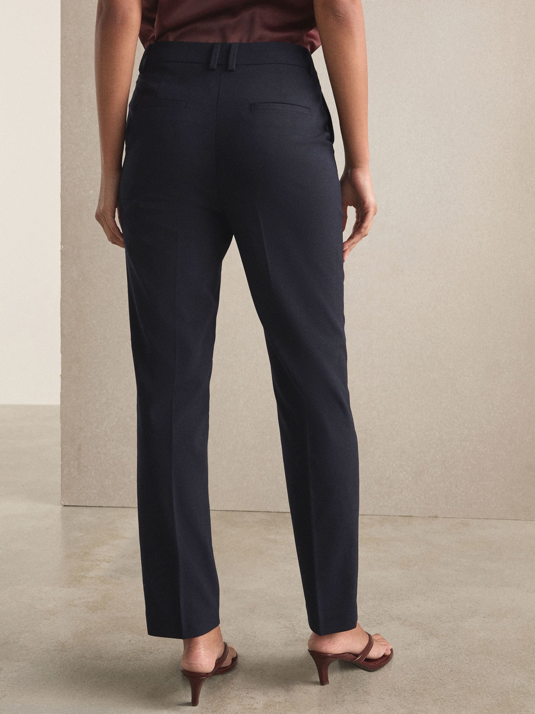 Tailored Slim Trousers With Wool - Navy Blue - Regular - Location Worn