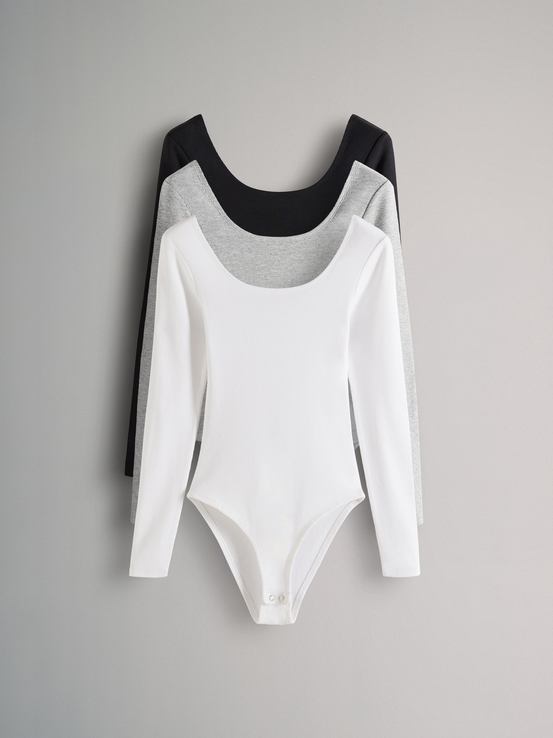 The Set 3 Pack Ribbed Long Sleeve Bodysuits - Grey/Black/White - Regular - SIP Still Life
