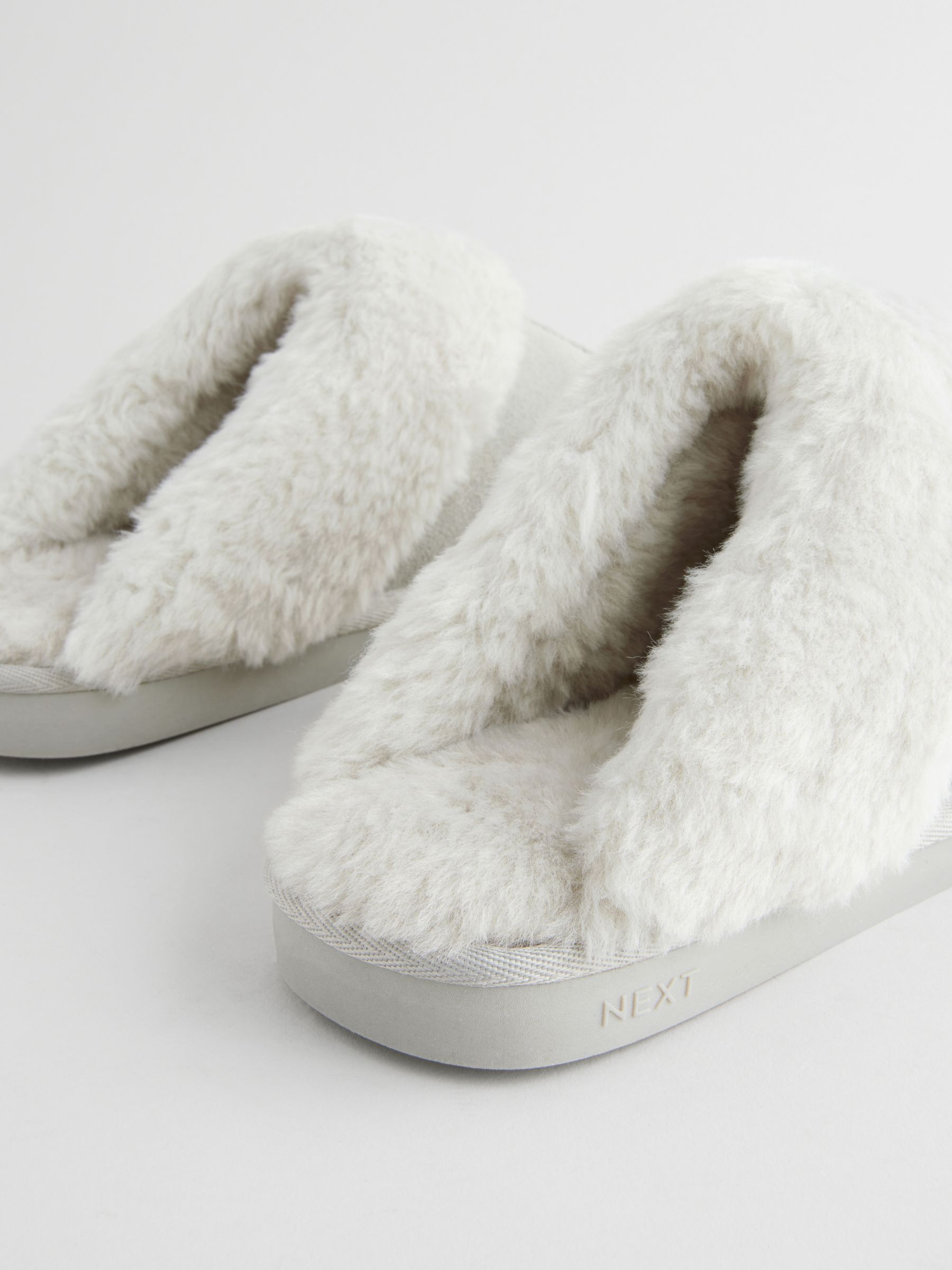 Faux Fur Lined Suede Mule Slippers - Light Grey - Regular - SIP Still Life