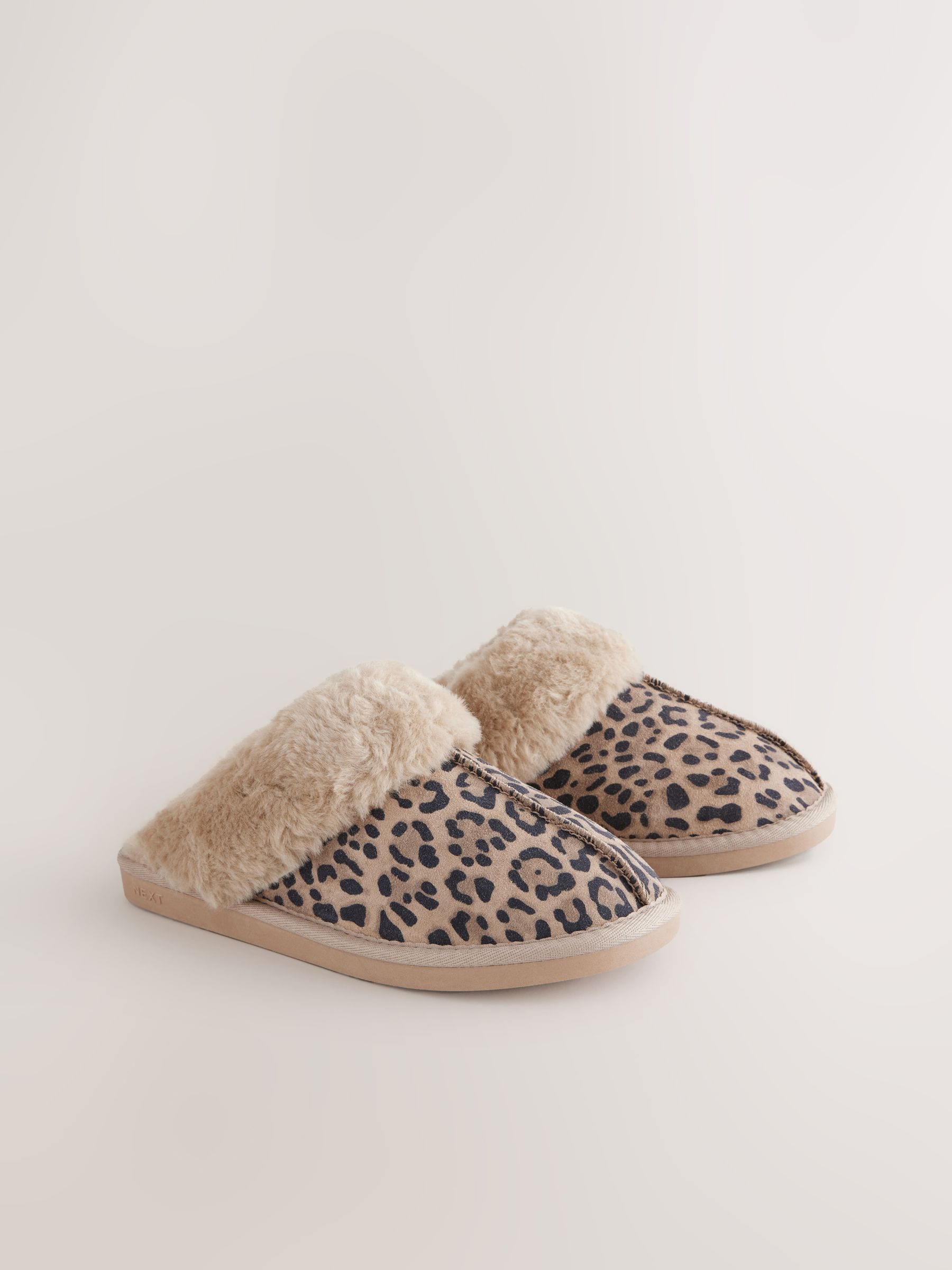 Faux Fur Lined Suede Mule Slippers - Animal - Regular - SIP Still Life
