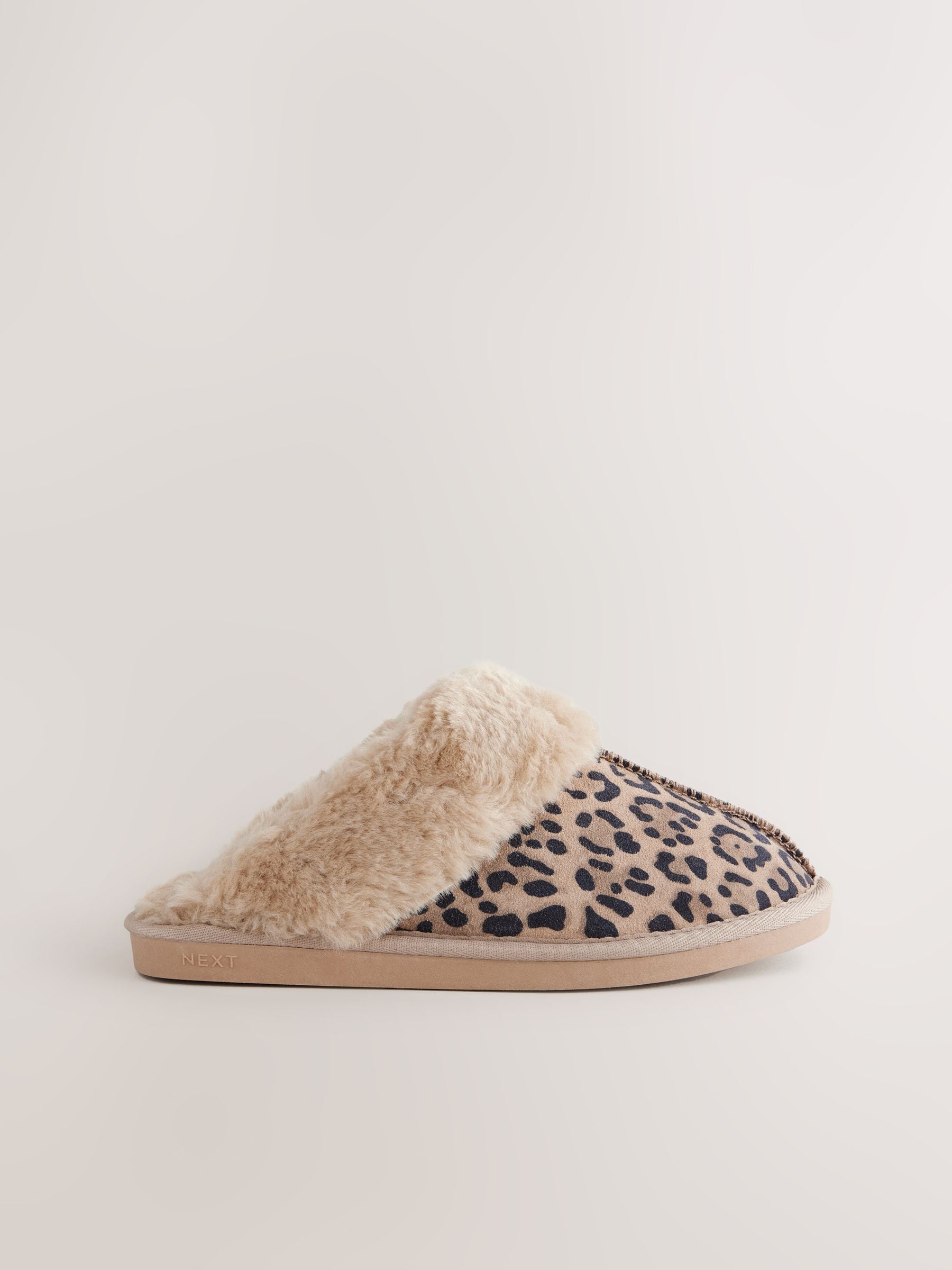 Faux Fur Lined Suede Mule Slippers - Animal - Regular - SIP Still Life