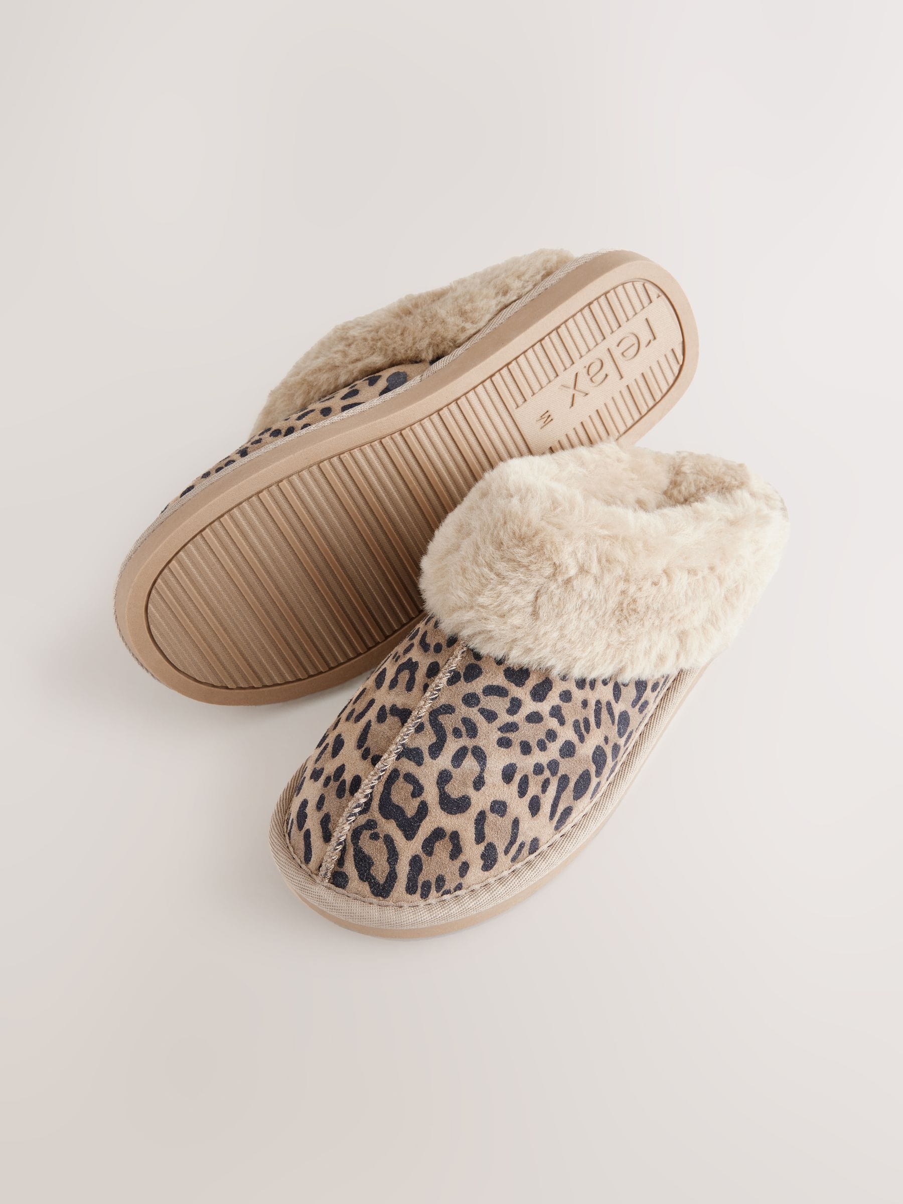 Faux Fur Lined Suede Mule Slippers - Animal - Regular - SIP Still Life