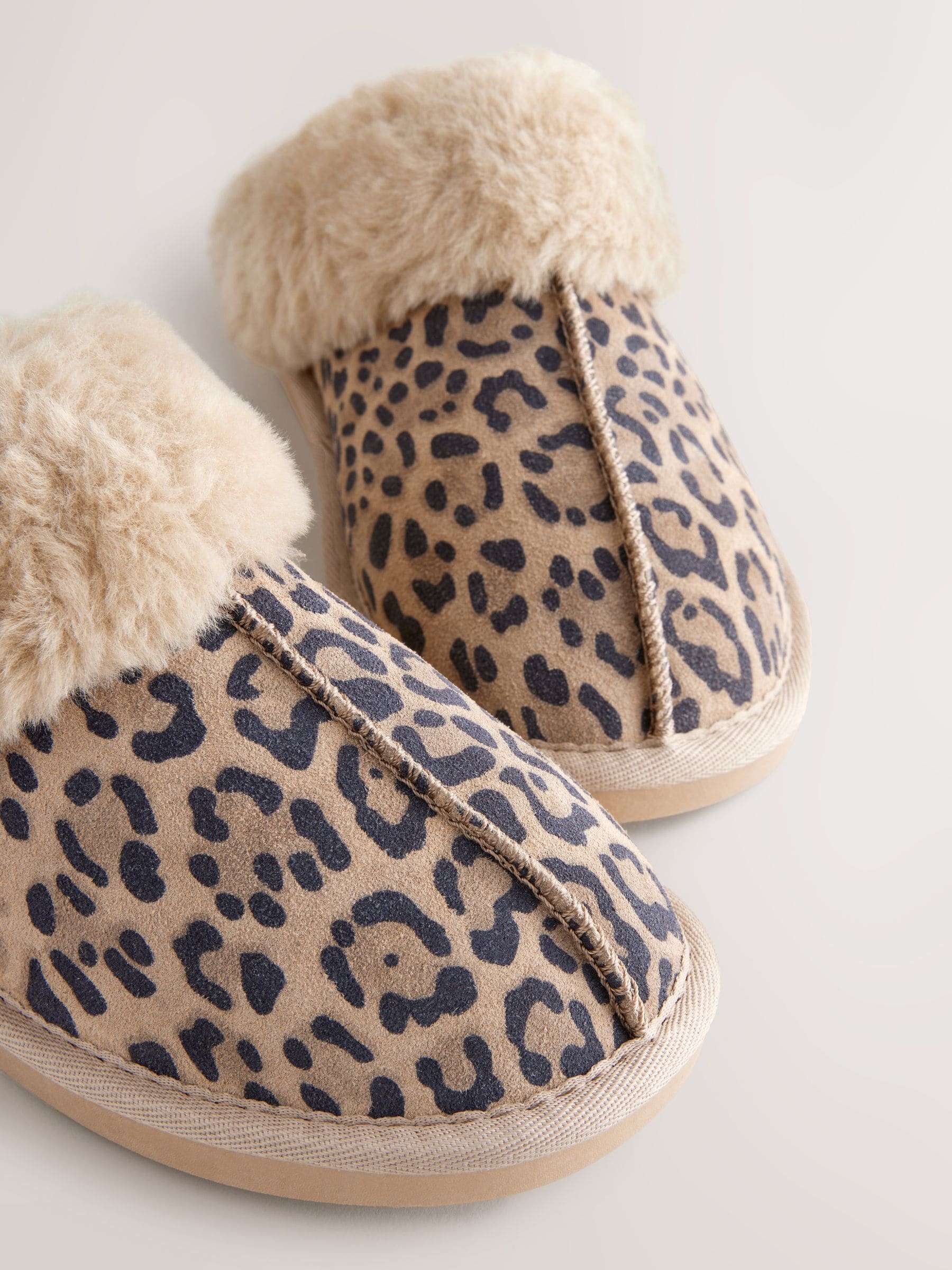 Faux Fur Lined Suede Mule Slippers - Animal - Regular - SIP Still Life