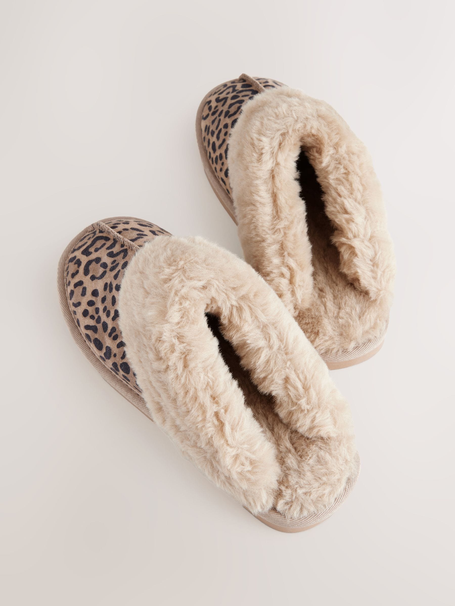Faux Fur Lined Suede Mule Slippers - Animal - Regular - SIP Still Life