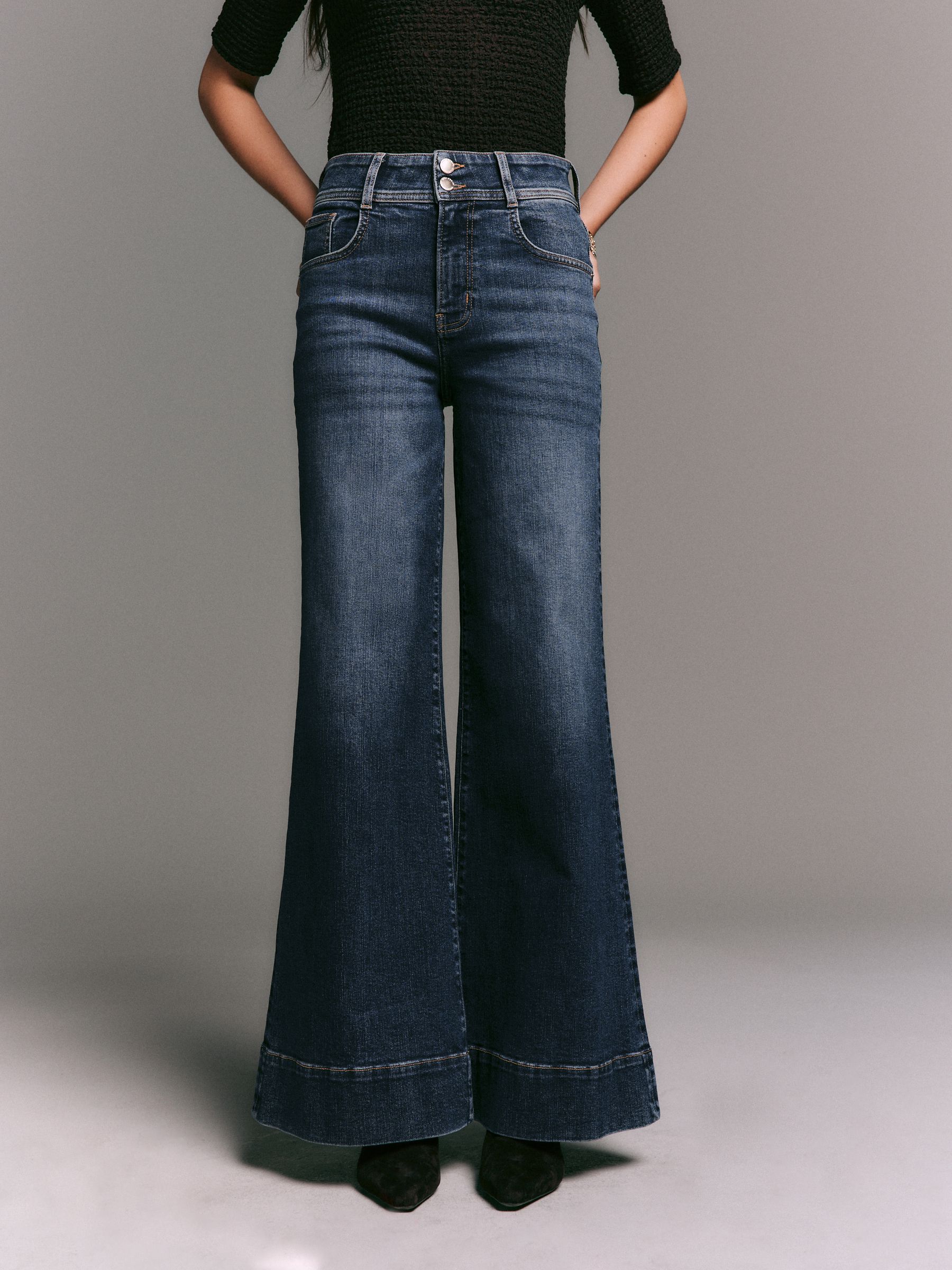 High Rise Stretch Wide Leg Jeans - Dark Blue - Regular - Location Worn