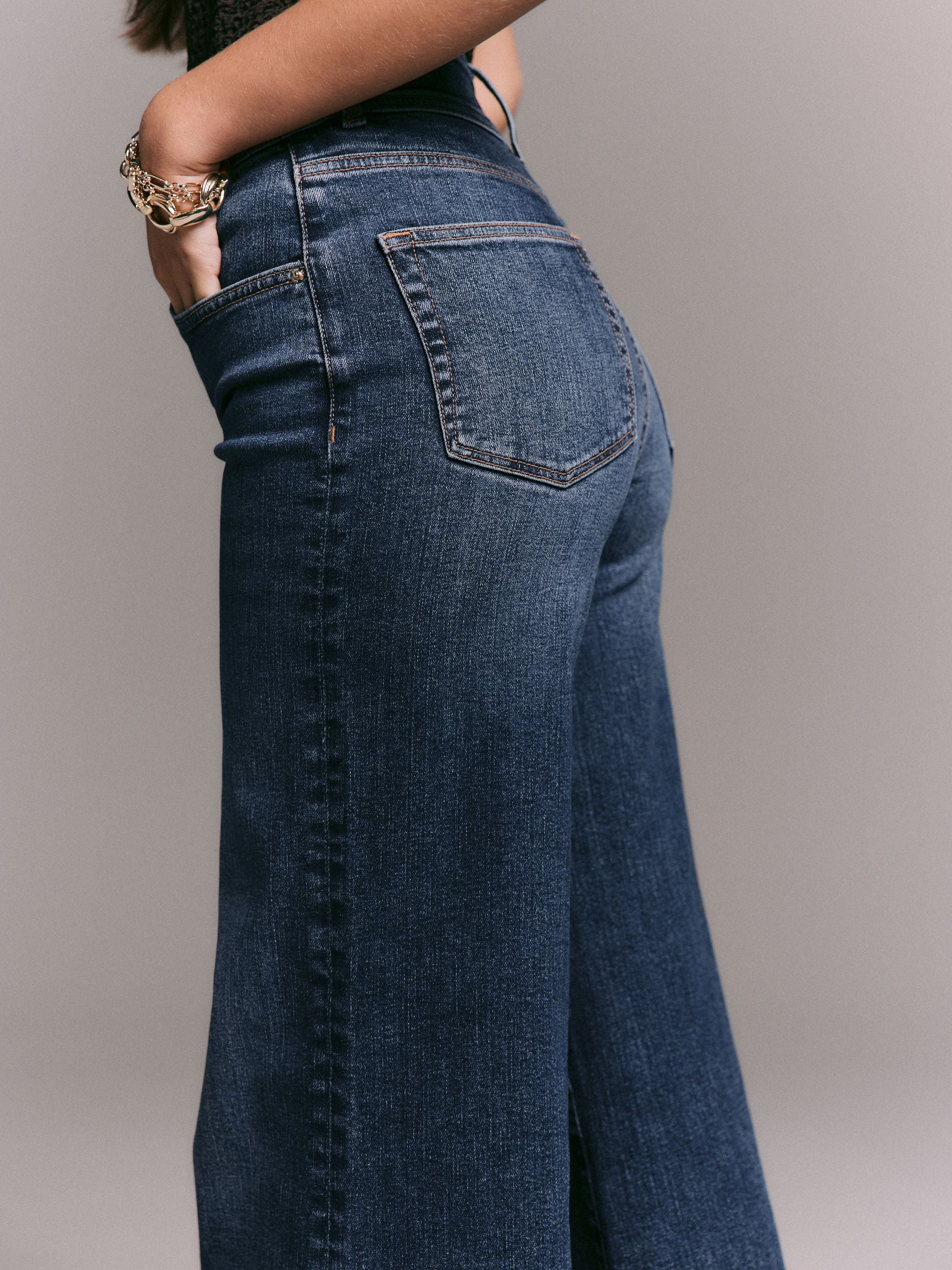 High Rise Stretch Wide Leg Jeans - Dark Blue - Regular - Location Worn