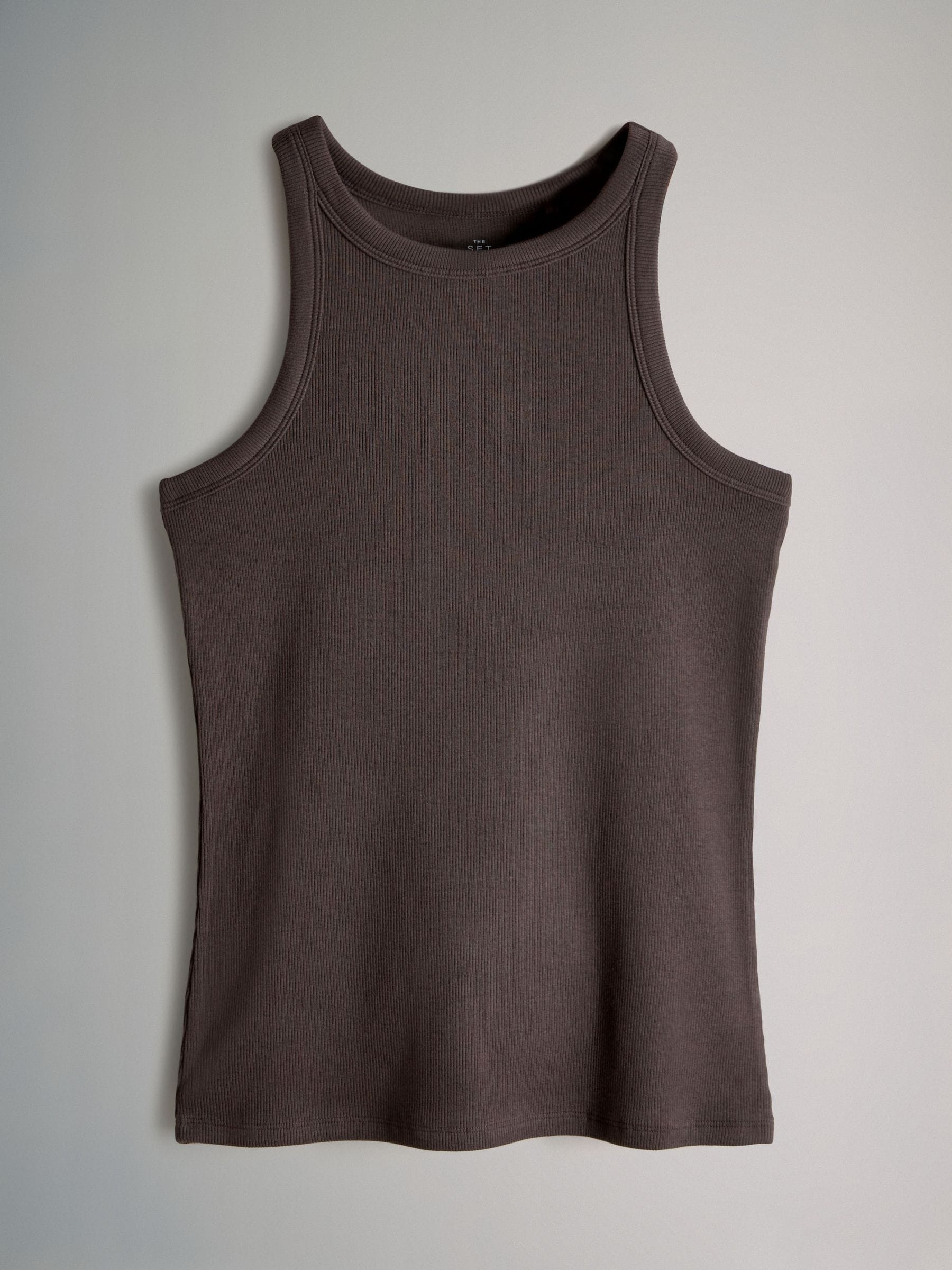 The Set 5 Pack Racer Ribbed Vests - Black/Chocolate Brown/Taupe Brown/Stripe/White - Regular - SIP Still Life