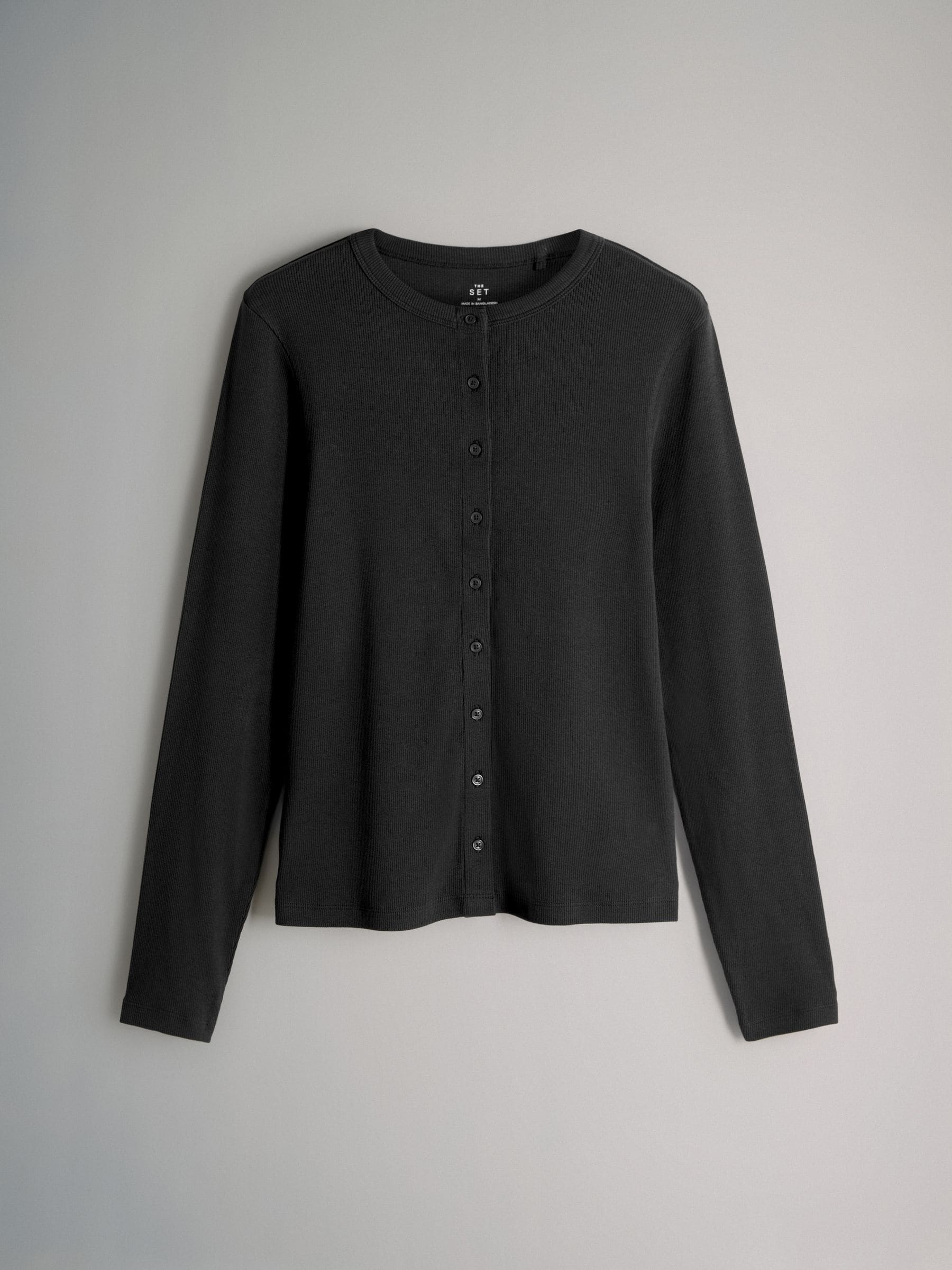 The Set 3 Pack Long Sleeve Button Through Rib T-Shirt - Black/Chocolate Brown/Berry - Regular - SIP Still Life