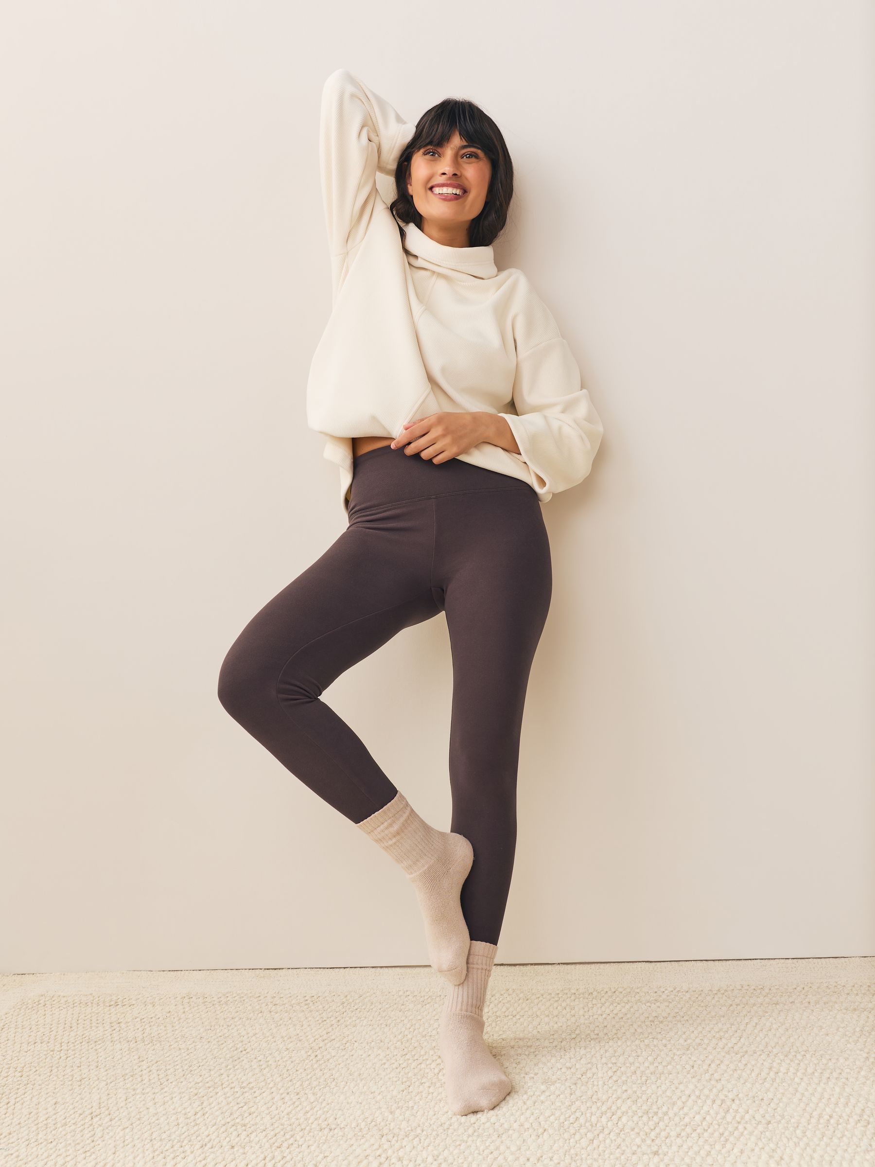Studio Cosy Fleece Leggings - Chocolate Brown - Regular - SIP Worn