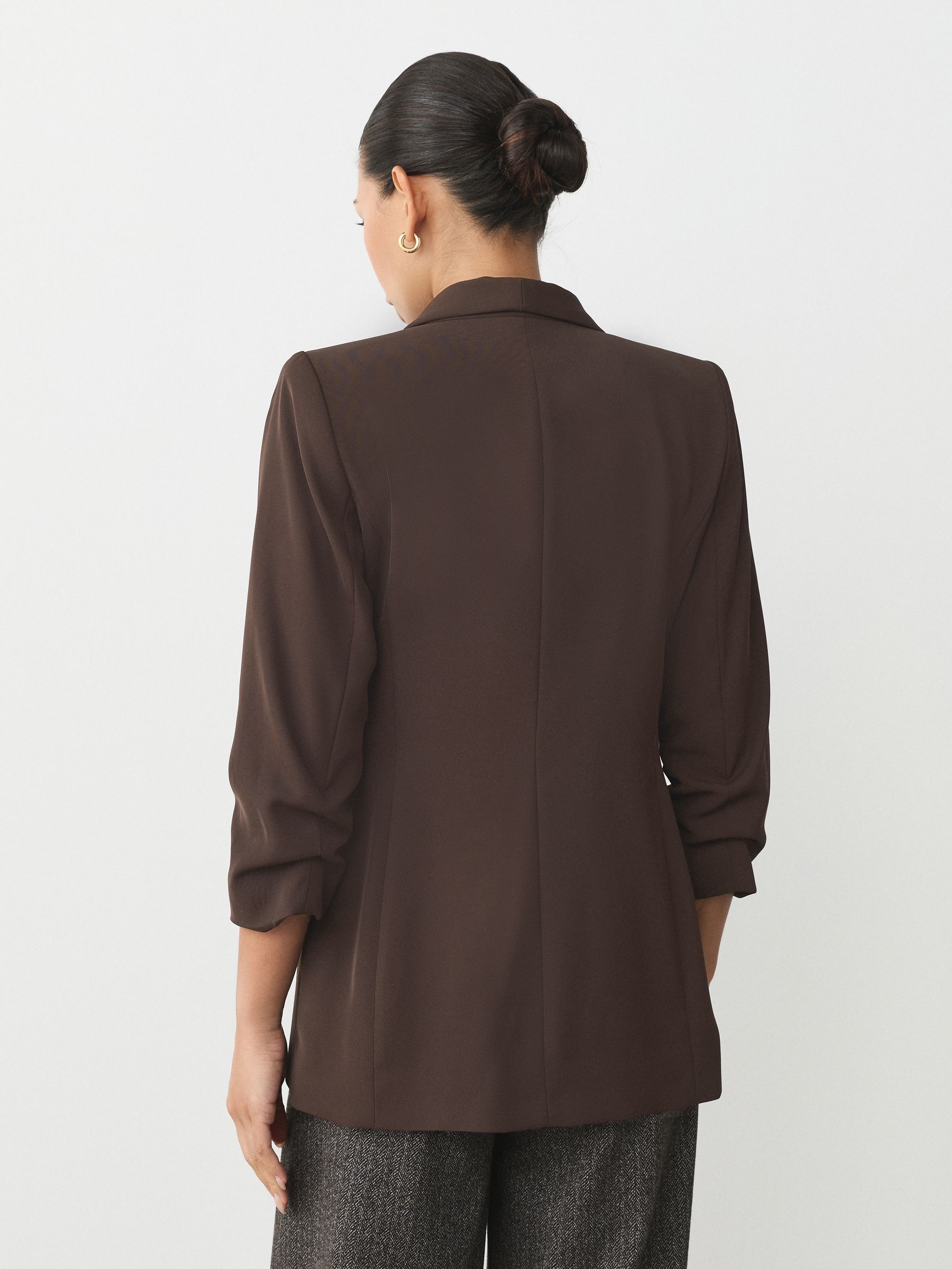 Relaxed Ruched Sleeve Blazer - Chocolate Brown - Regular - SIP Worn