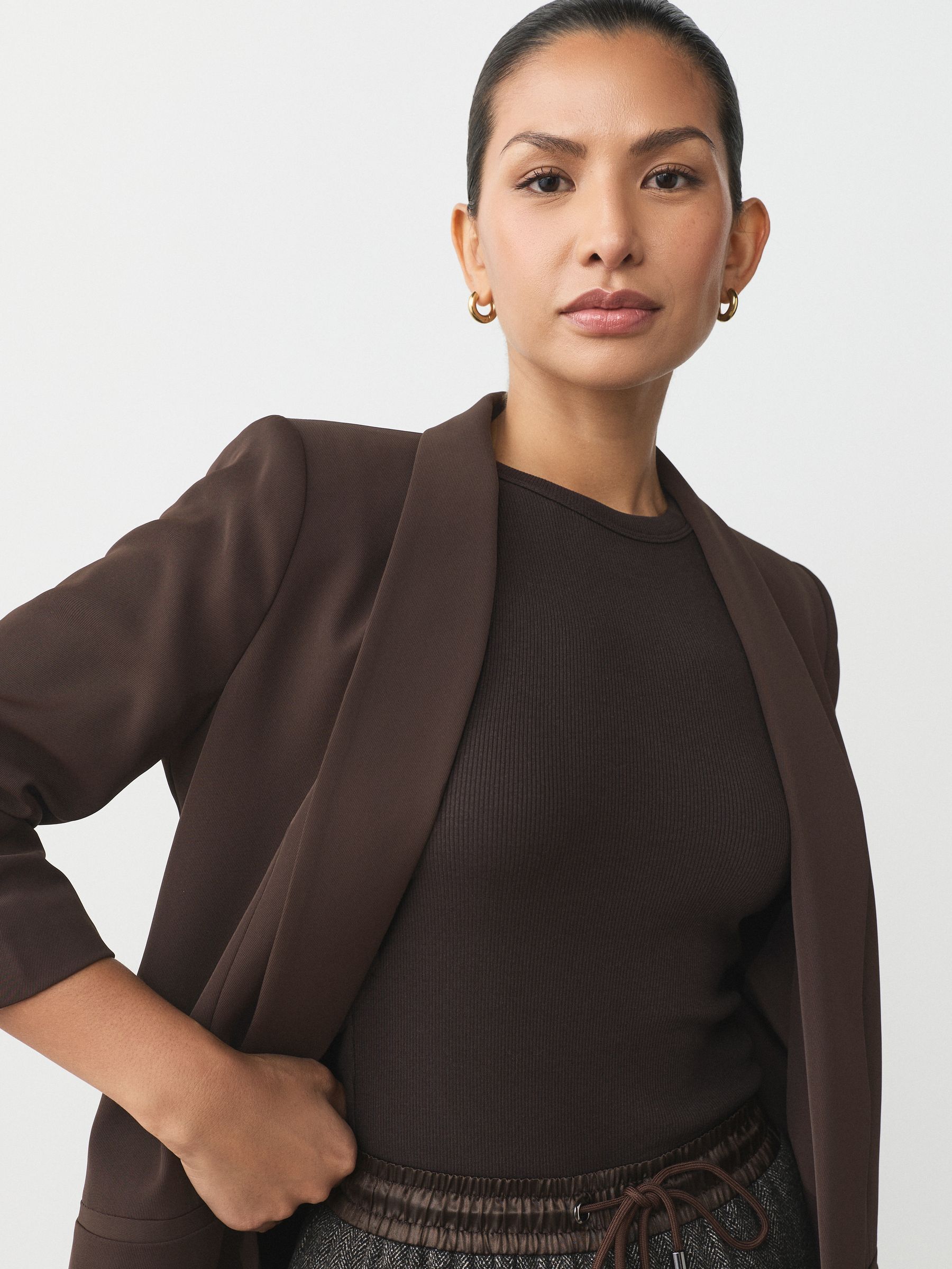 Relaxed Ruched Sleeve Blazer - Chocolate Brown - Regular - SIP Worn