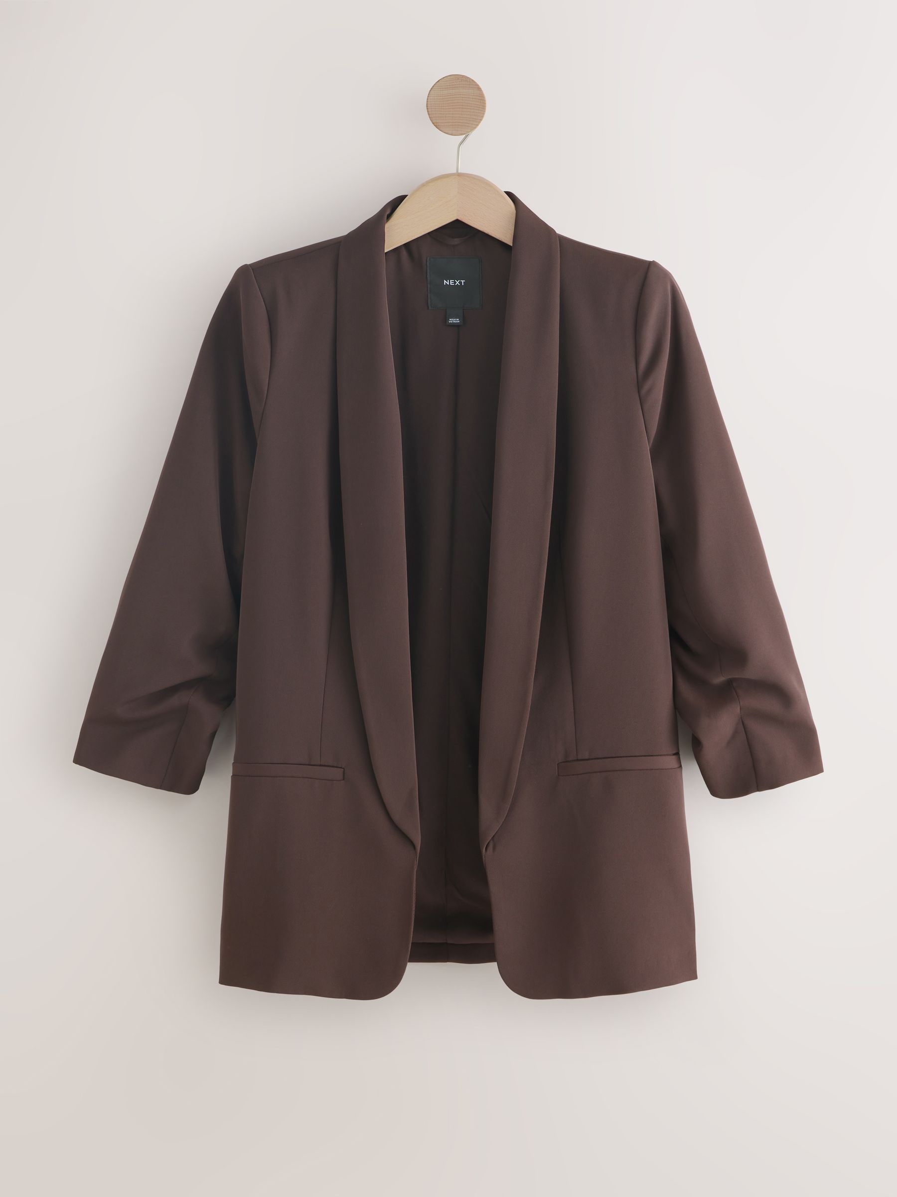 Relaxed Ruched Sleeve Blazer - Chocolate Brown - Regular - SIP Still Life