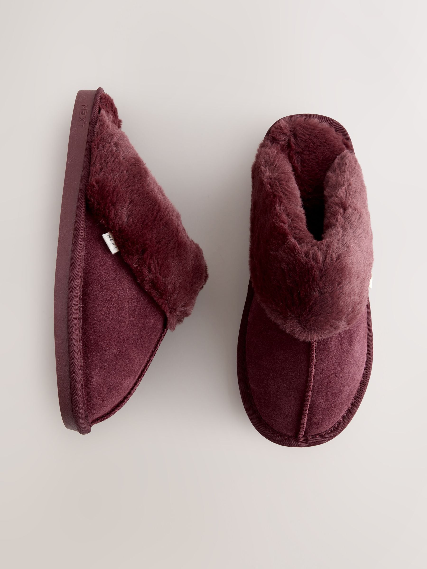 Faux Fur Lined Suede Mule Slippers - Berry Red - Regular - SIP Still Life