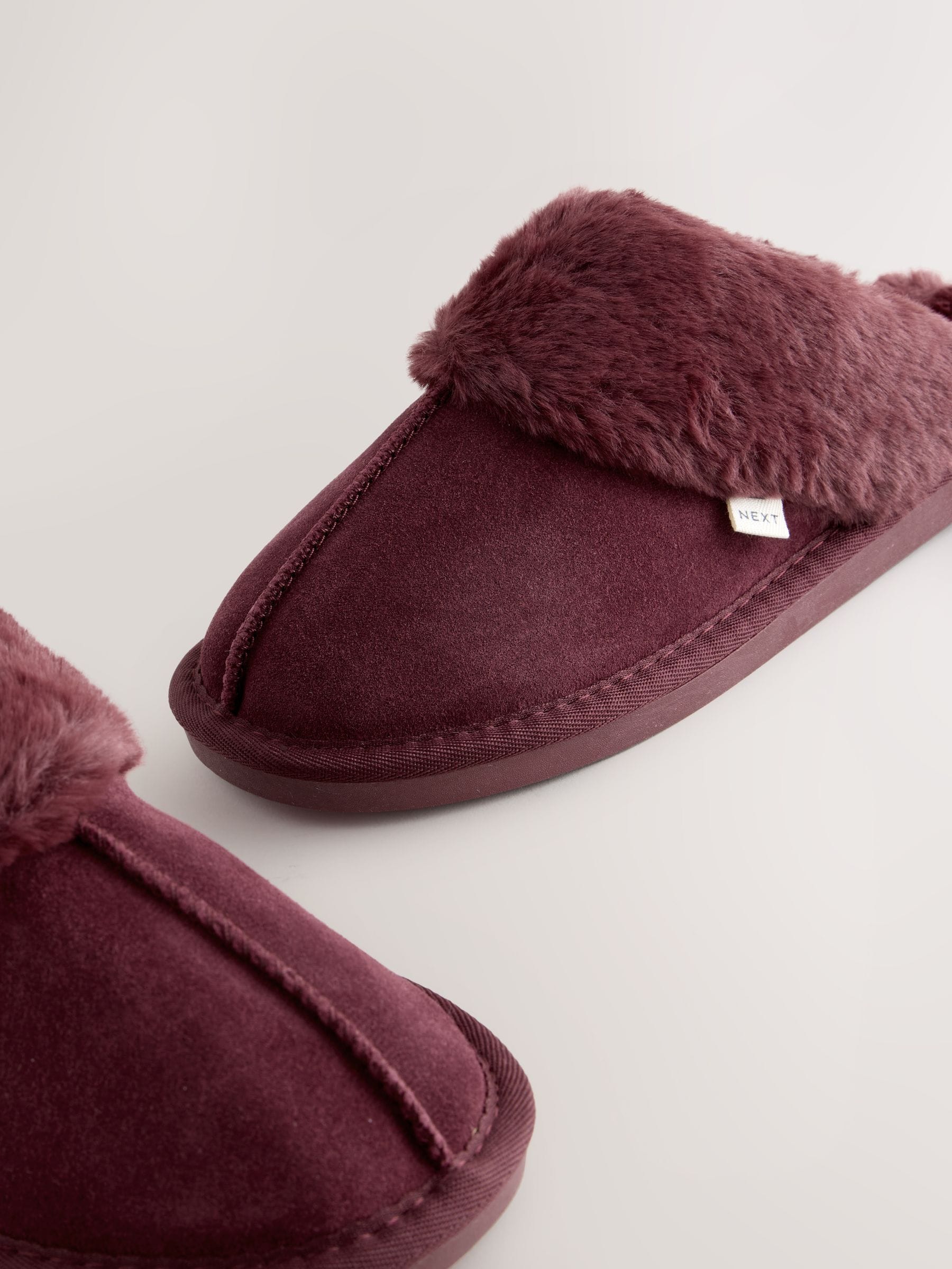 Faux Fur Lined Suede Mule Slippers - Berry Red - Regular - SIP Still Life