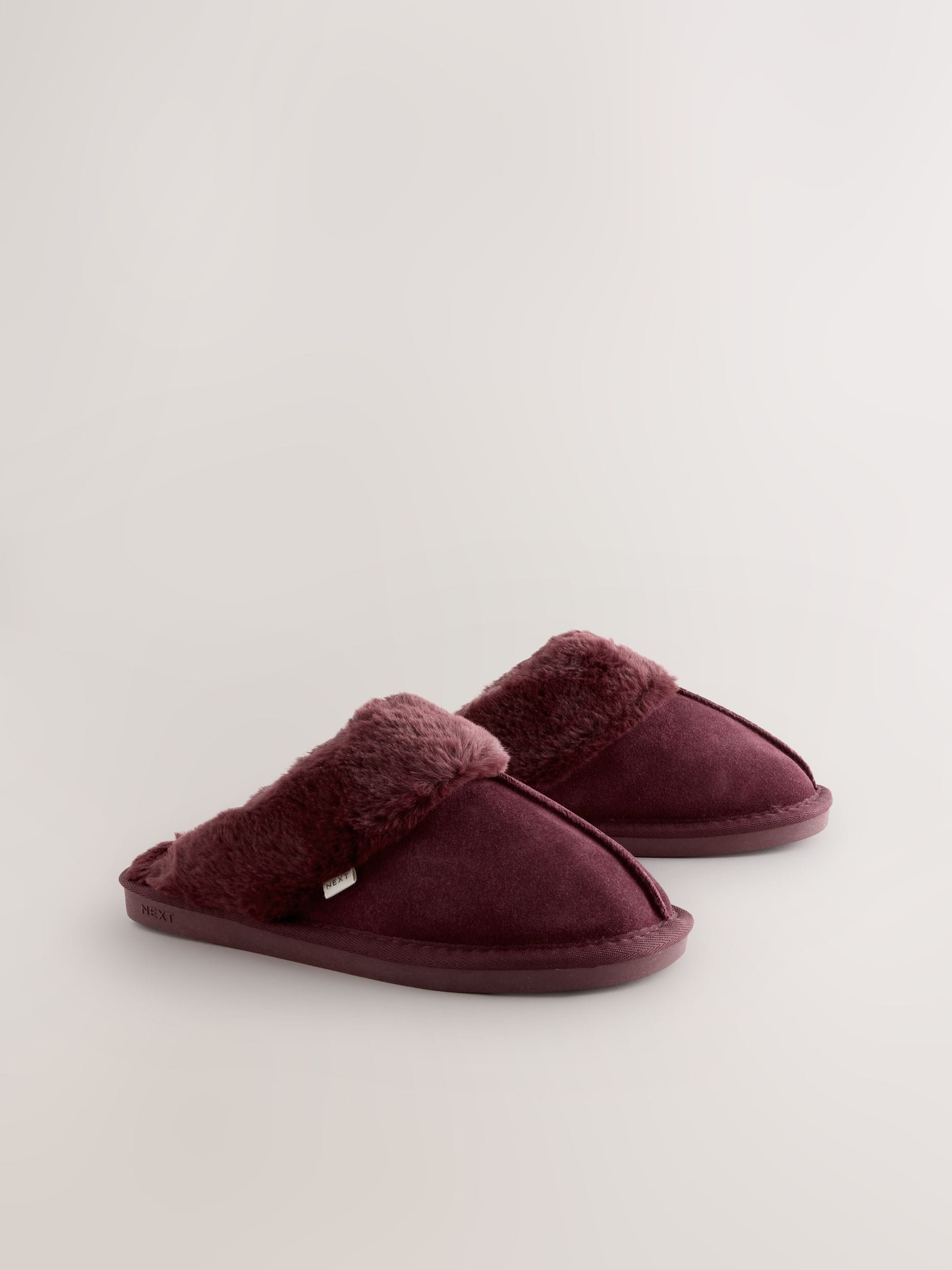 Faux Fur Lined Suede Mule Slippers - Berry Red - Regular - SIP Still Life