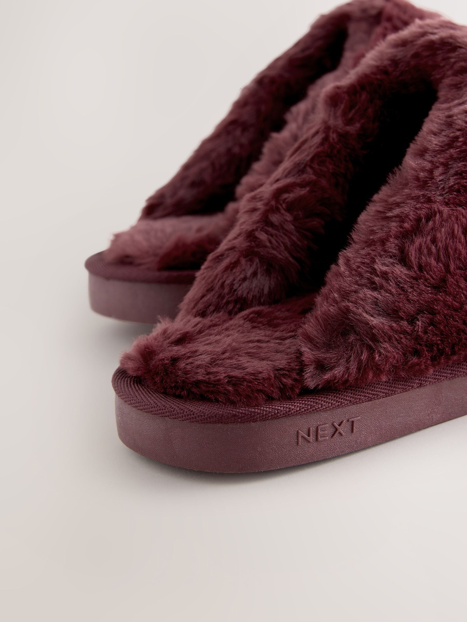 Faux Fur Lined Suede Mule Slippers - Berry Red - Regular - SIP Still Life