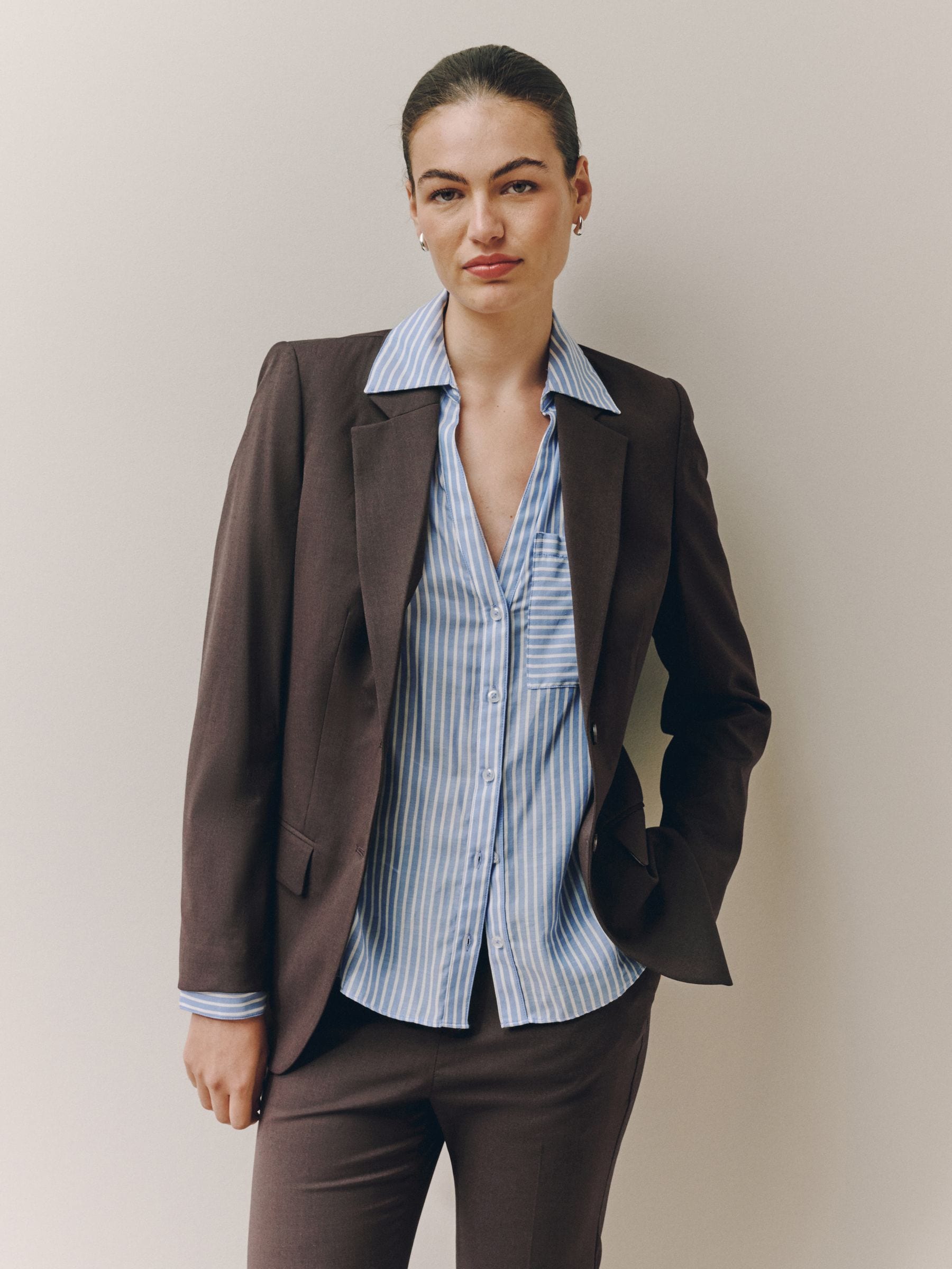 Tailored Single Breasted Blazer With Wool - Chocolate Brown - Petite - SIP Worn