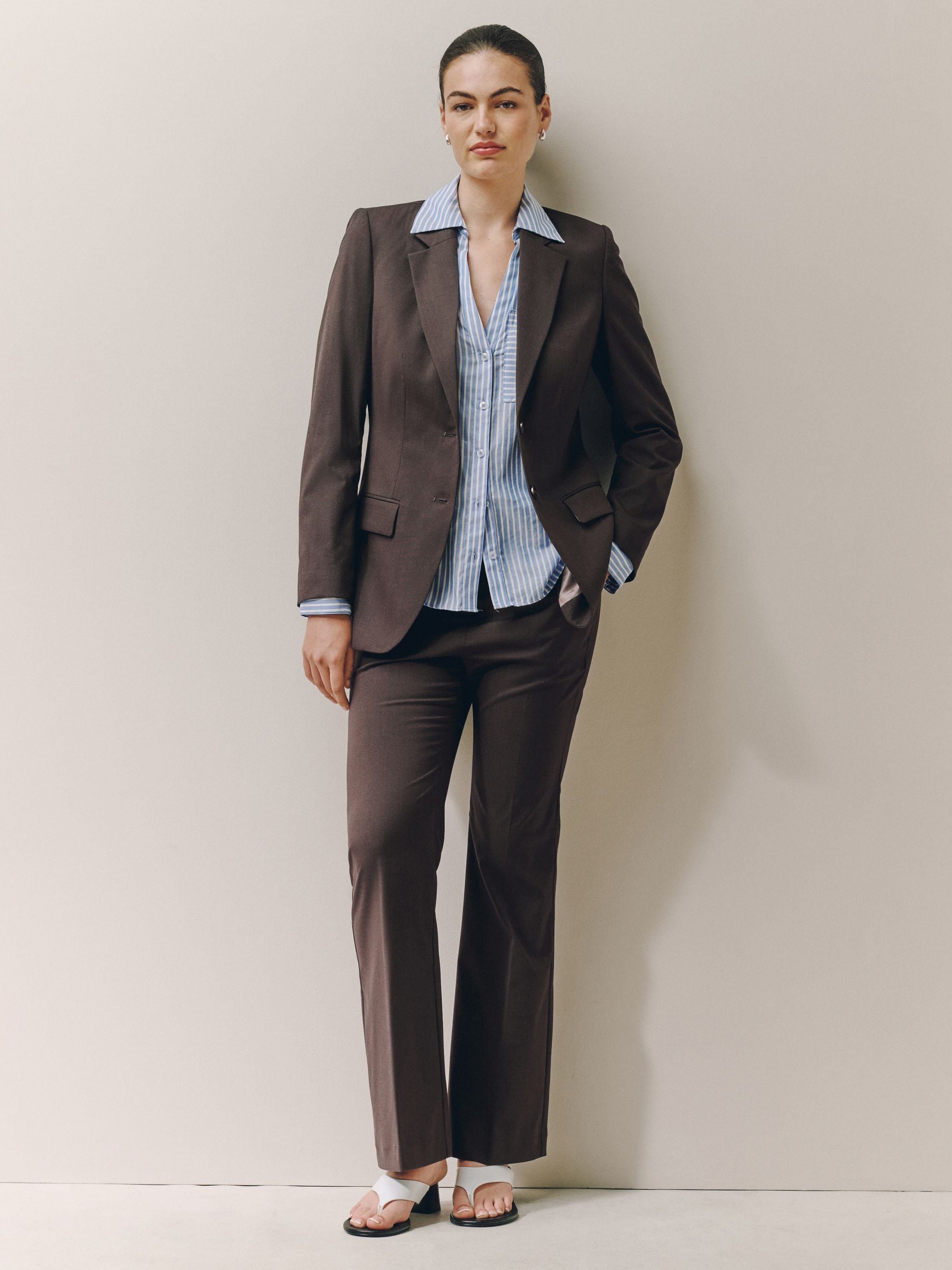 Tailored Single Breasted Blazer With Wool - Chocolate Brown - Petite - SIP Worn