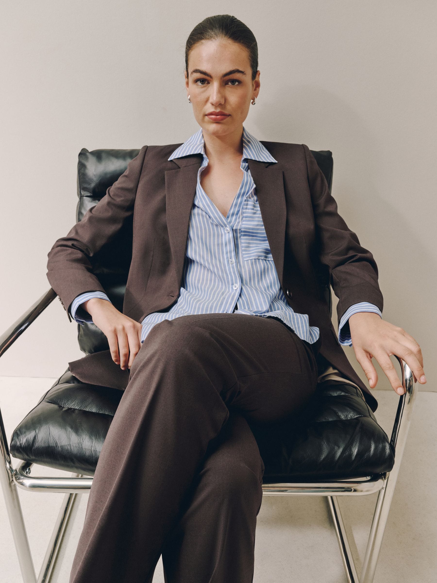Tailored Single Breasted Blazer With Wool - Chocolate Brown - Petite - SIP Worn