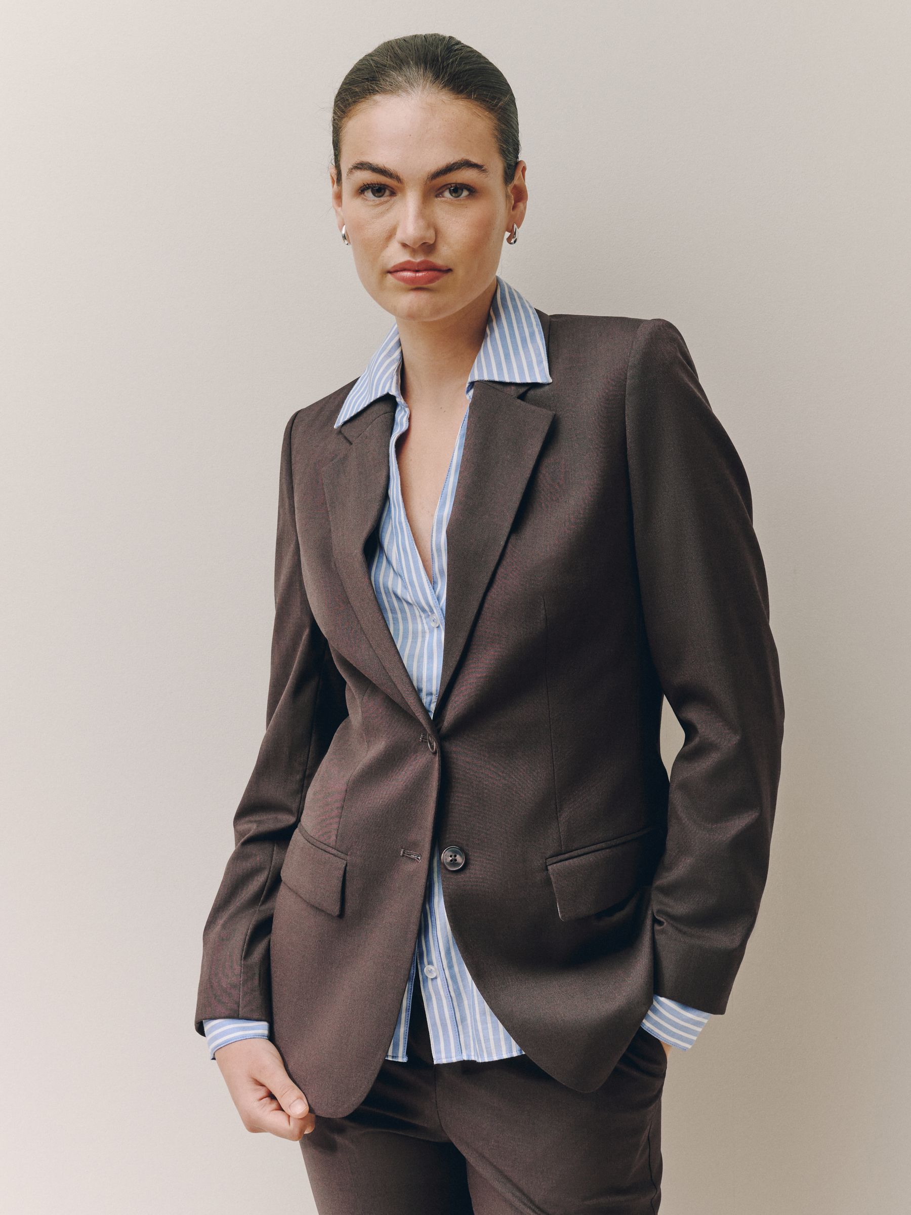 Tailored Single Breasted Blazer With Wool - Chocolate Brown - Petite - SIP Worn