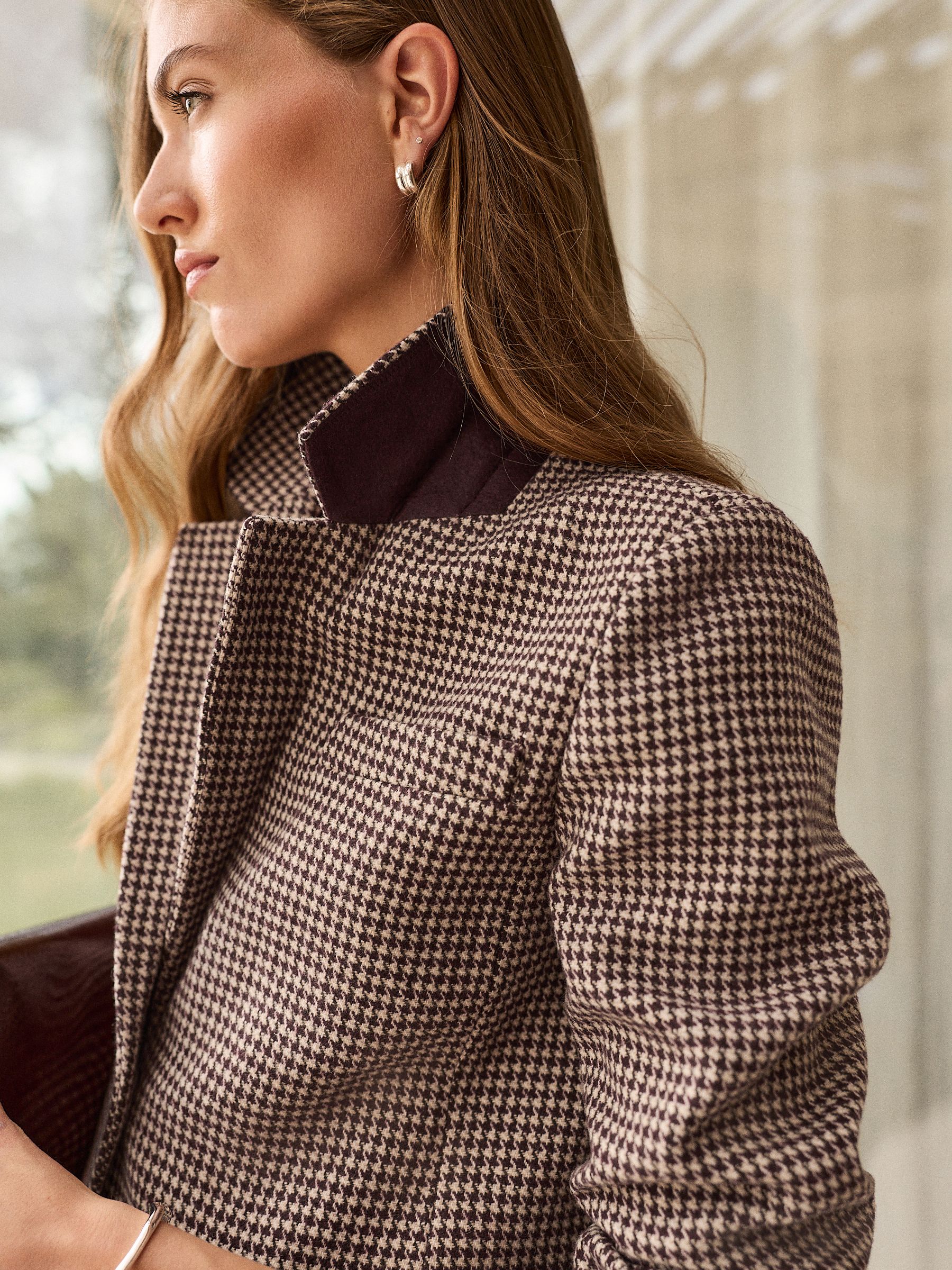 N.Premium Single Breasted Blazer With Wool - Burgundy Dogtooth - Regular - Location Worn