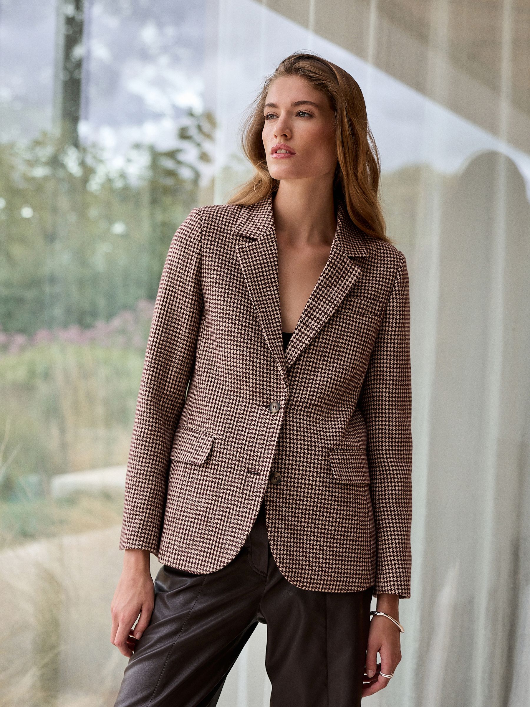 N.Premium Single Breasted Blazer With Wool - Burgundy Dogtooth - Regular - Location Worn