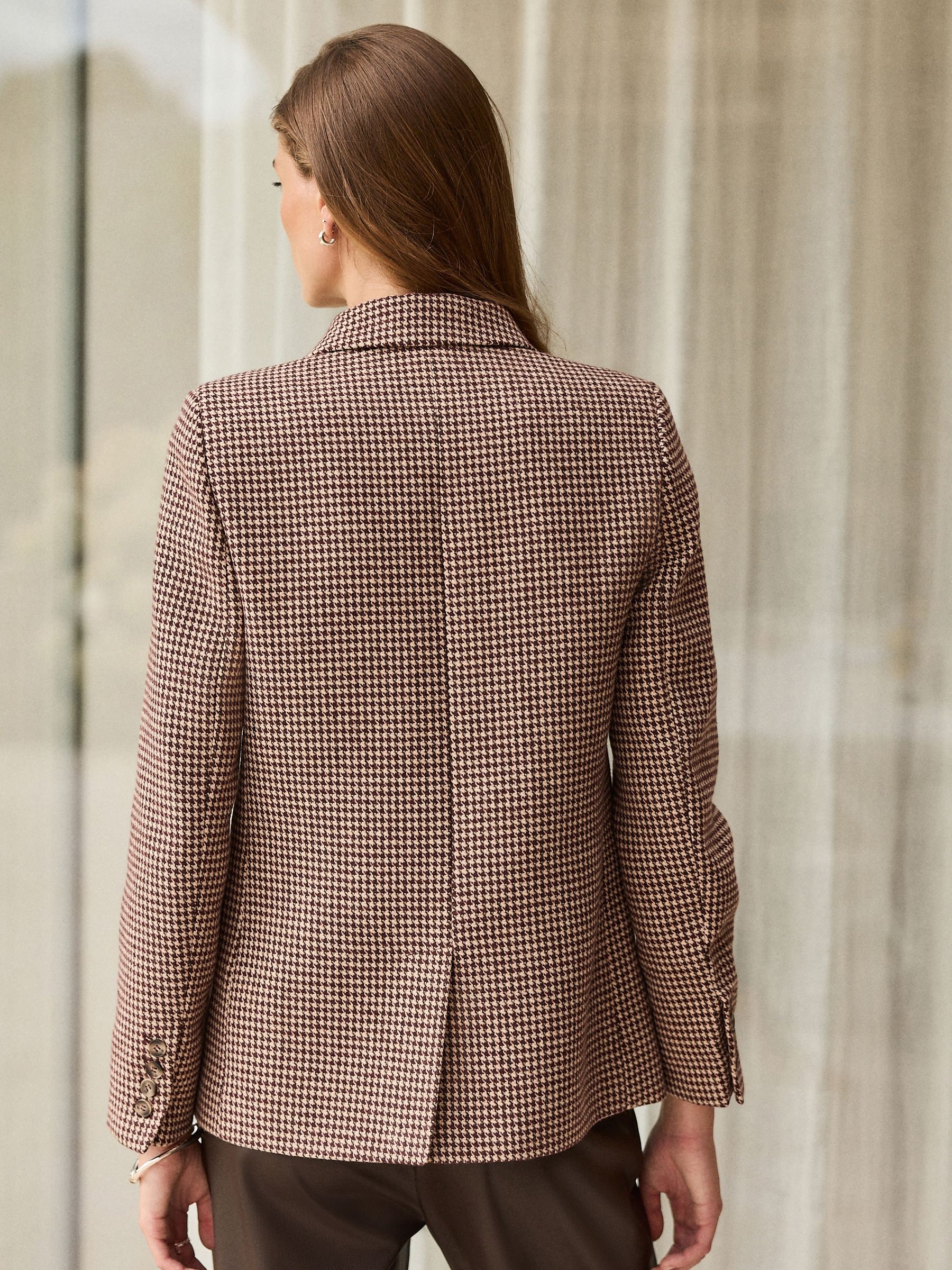 N.Premium Single Breasted Blazer With Wool - Burgundy Dogtooth - Regular - Location Worn