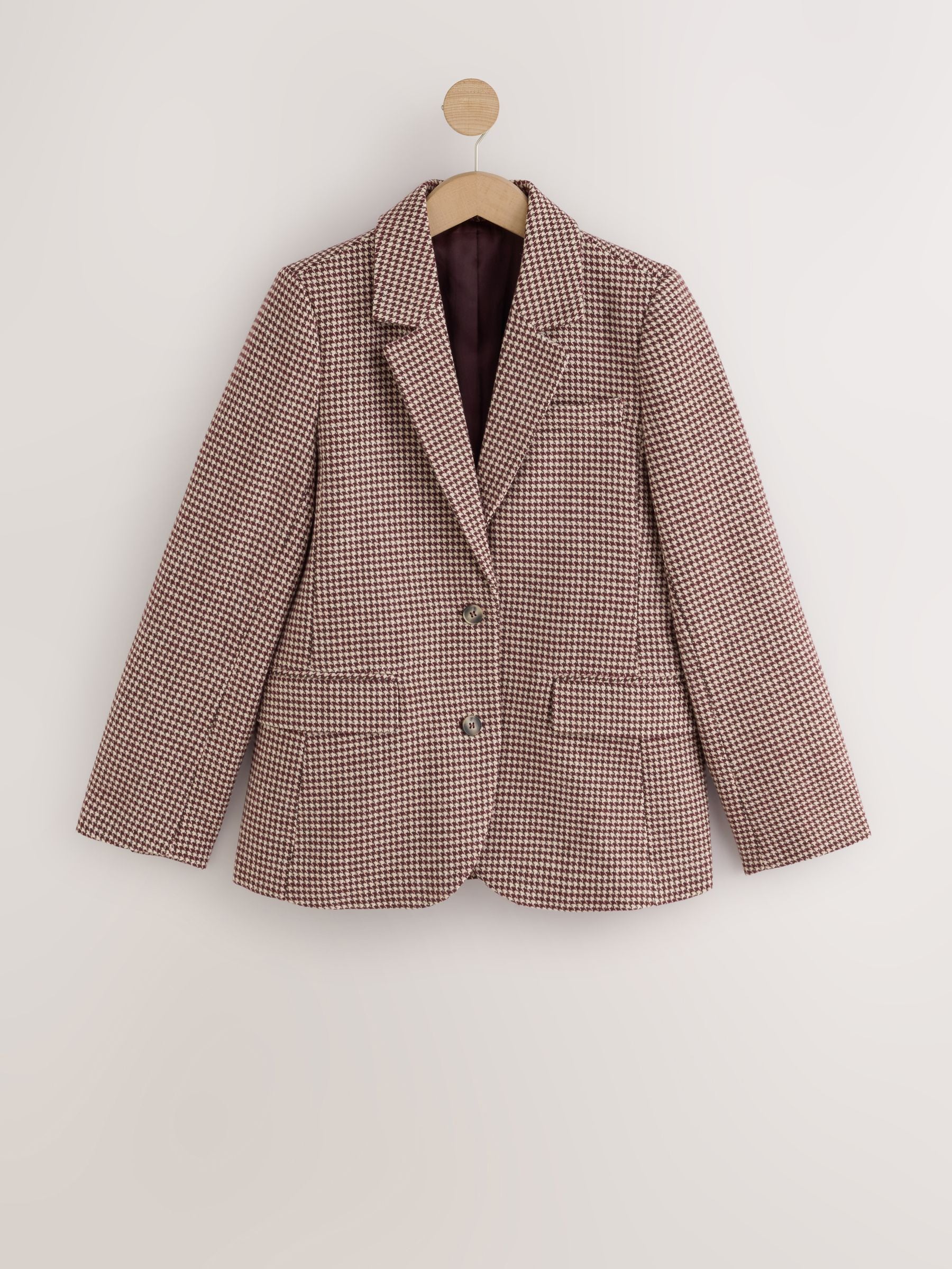N.Premium Single Breasted Blazer With Wool - Burgundy Dogtooth - Regular - SIP Still Life