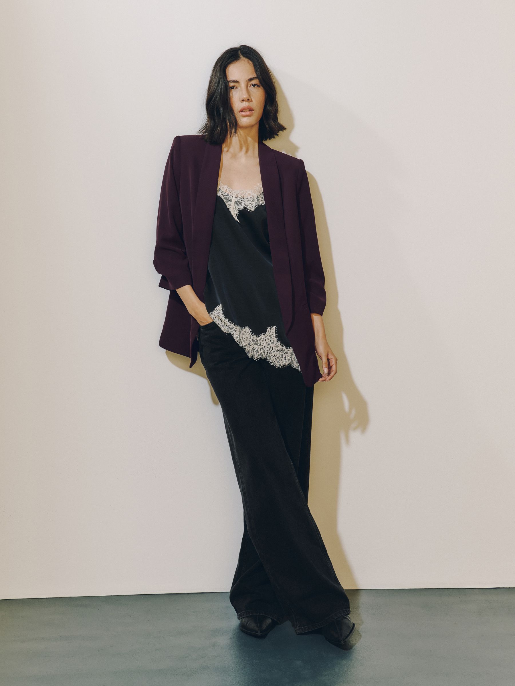 Relaxed Ruched Sleeve Blazer - Berry - Regular - SIP Worn