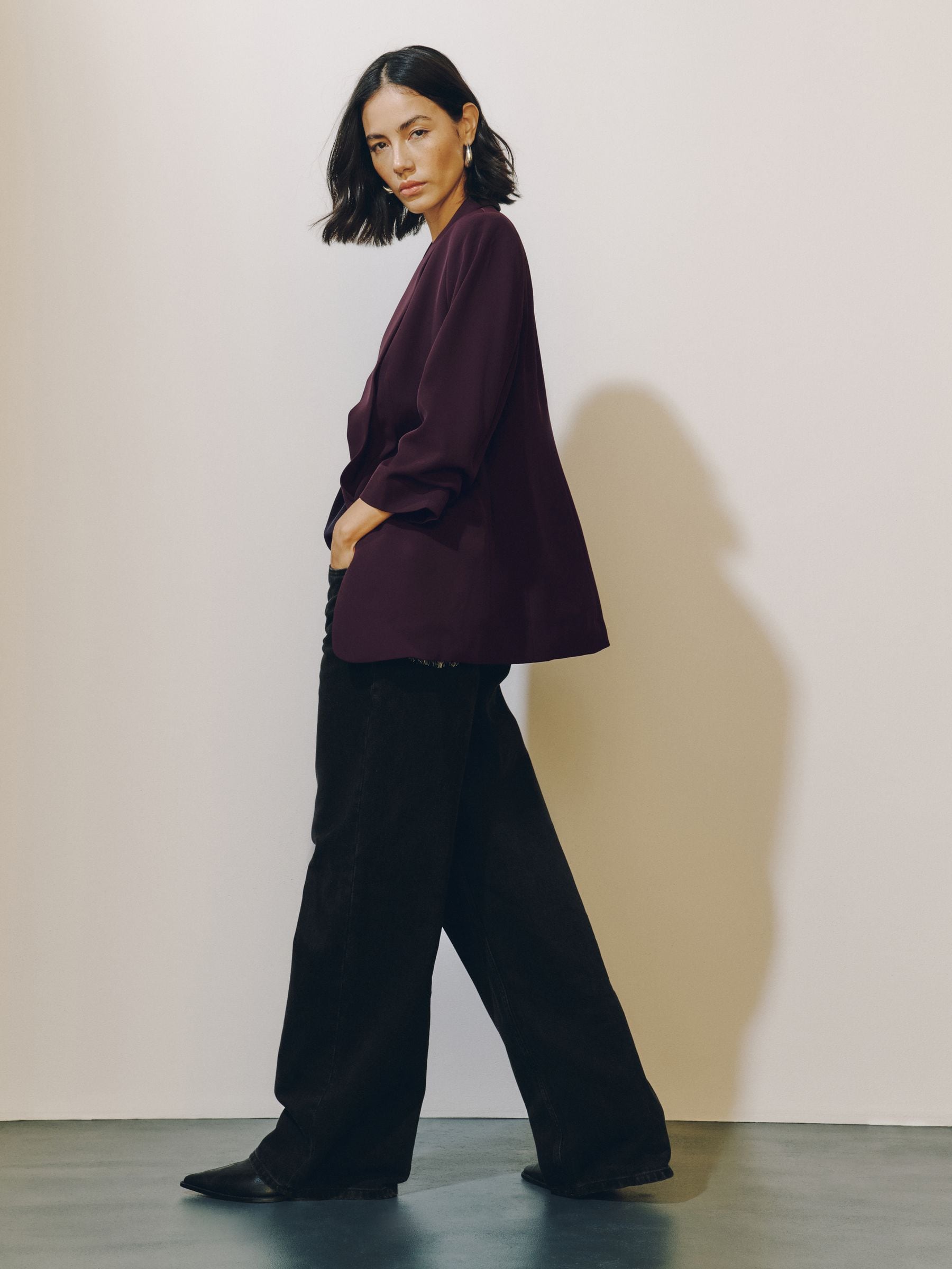 Relaxed Ruched Sleeve Blazer - Berry - Regular - SIP Worn