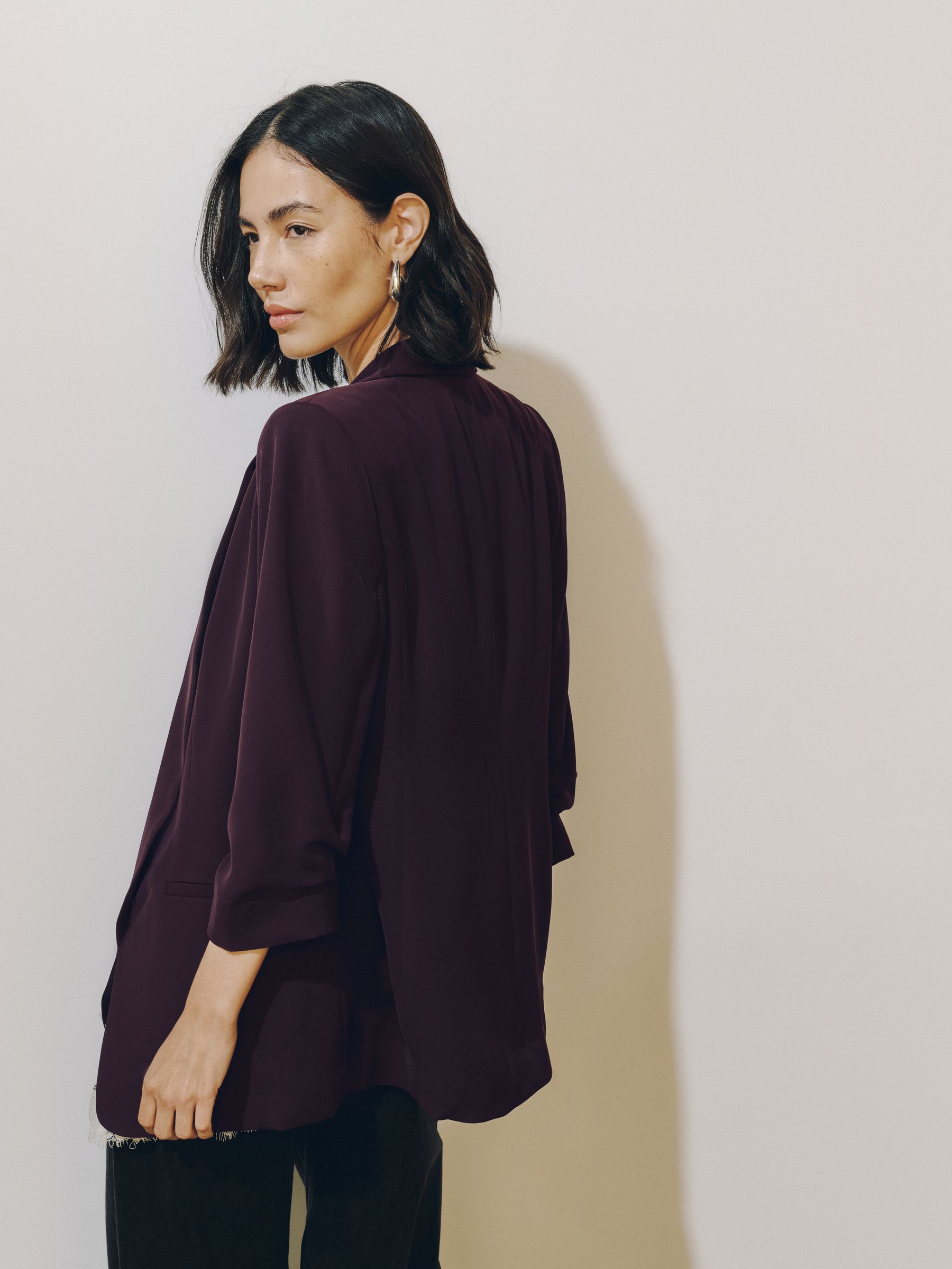 Relaxed Ruched Sleeve Blazer - Berry - Regular - SIP Worn