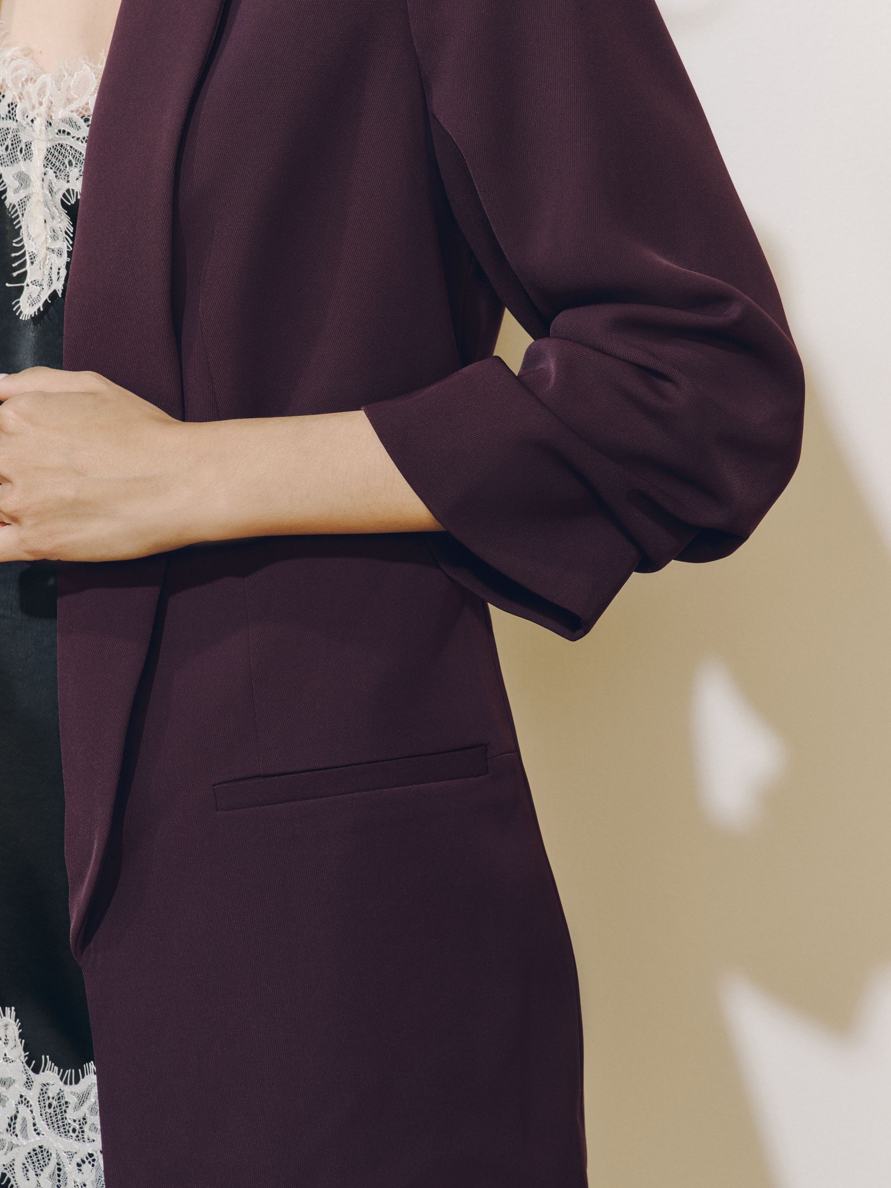 Relaxed Ruched Sleeve Blazer - Berry - Regular - SIP Worn
