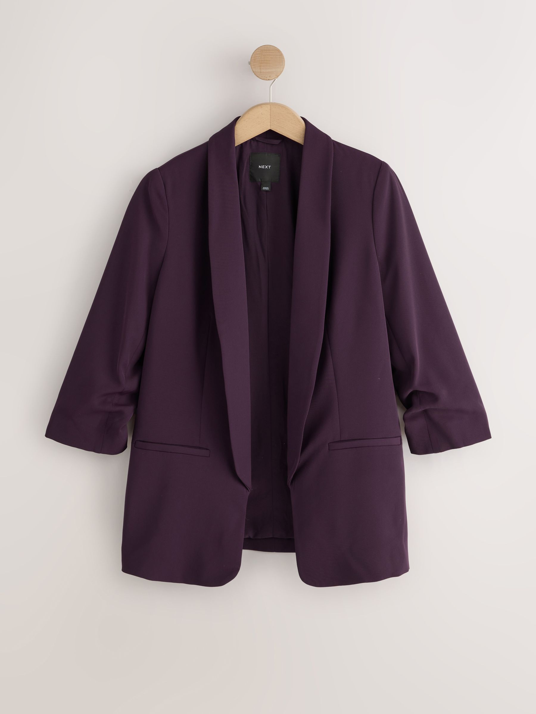Relaxed Ruched Sleeve Blazer - Berry - Regular - SIP Still Life