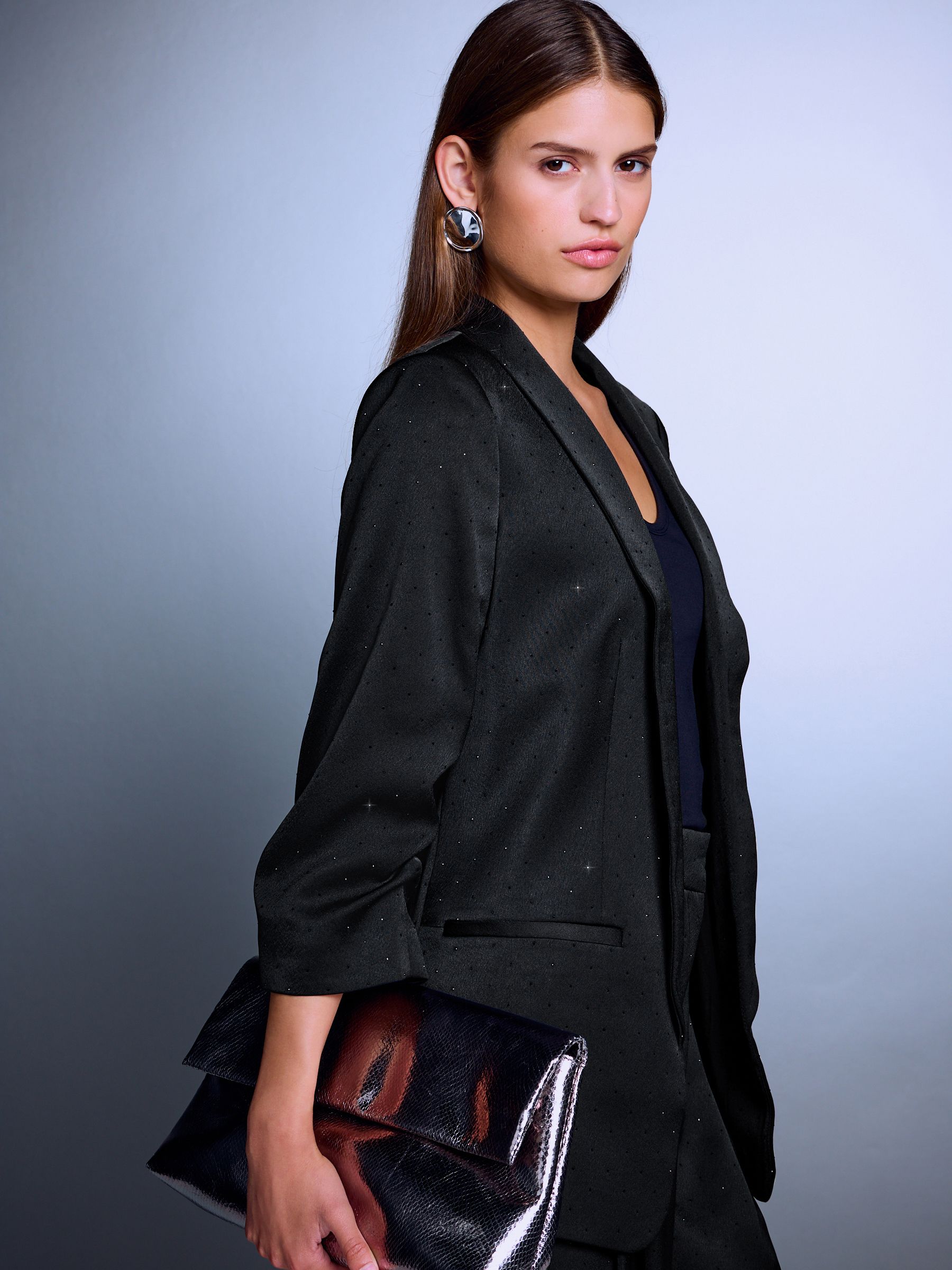 Embellished Relaxed Satin Blazer - Black - Regular - Location Worn