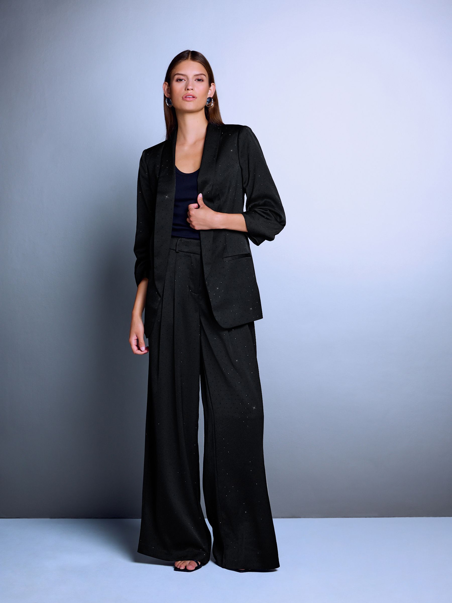 Embellished Relaxed Satin Blazer - Black - Regular - Location Worn