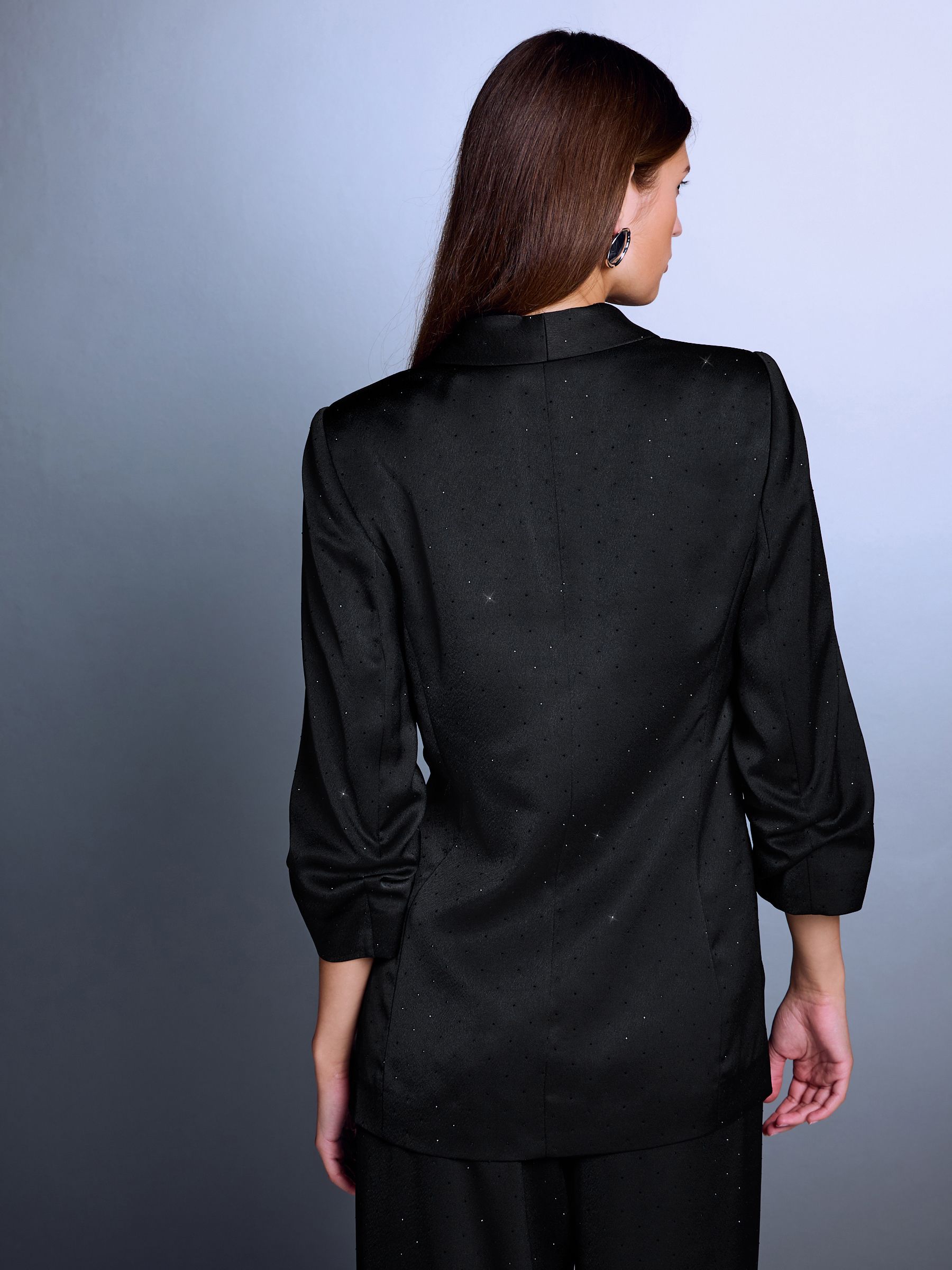 Embellished Relaxed Satin Blazer - Black - Regular - Location Worn