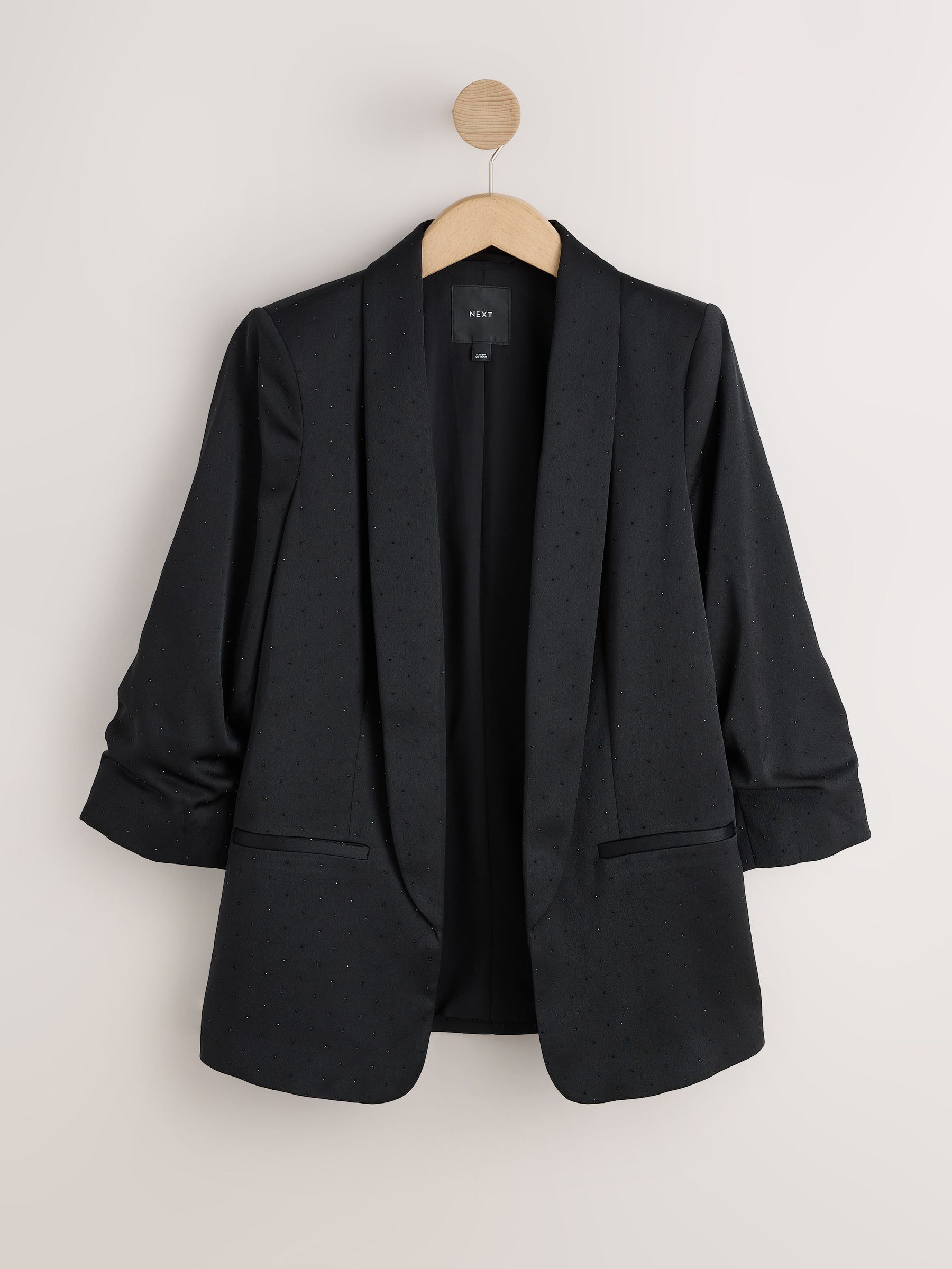 Embellished Relaxed Satin Blazer - Black - Regular - SIP Still Life