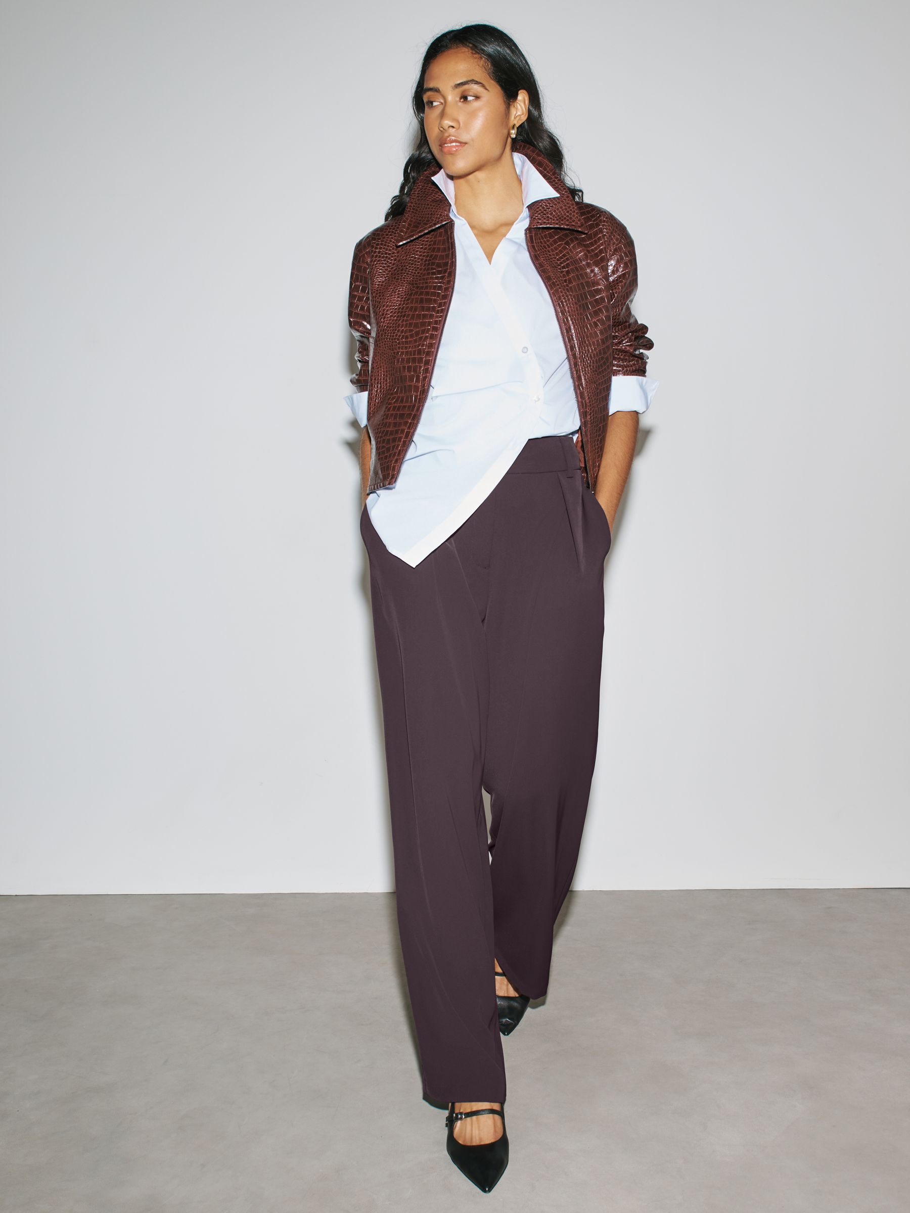 Elastic Back Wide Leg Trousers - Port - Regular - SIP Worn