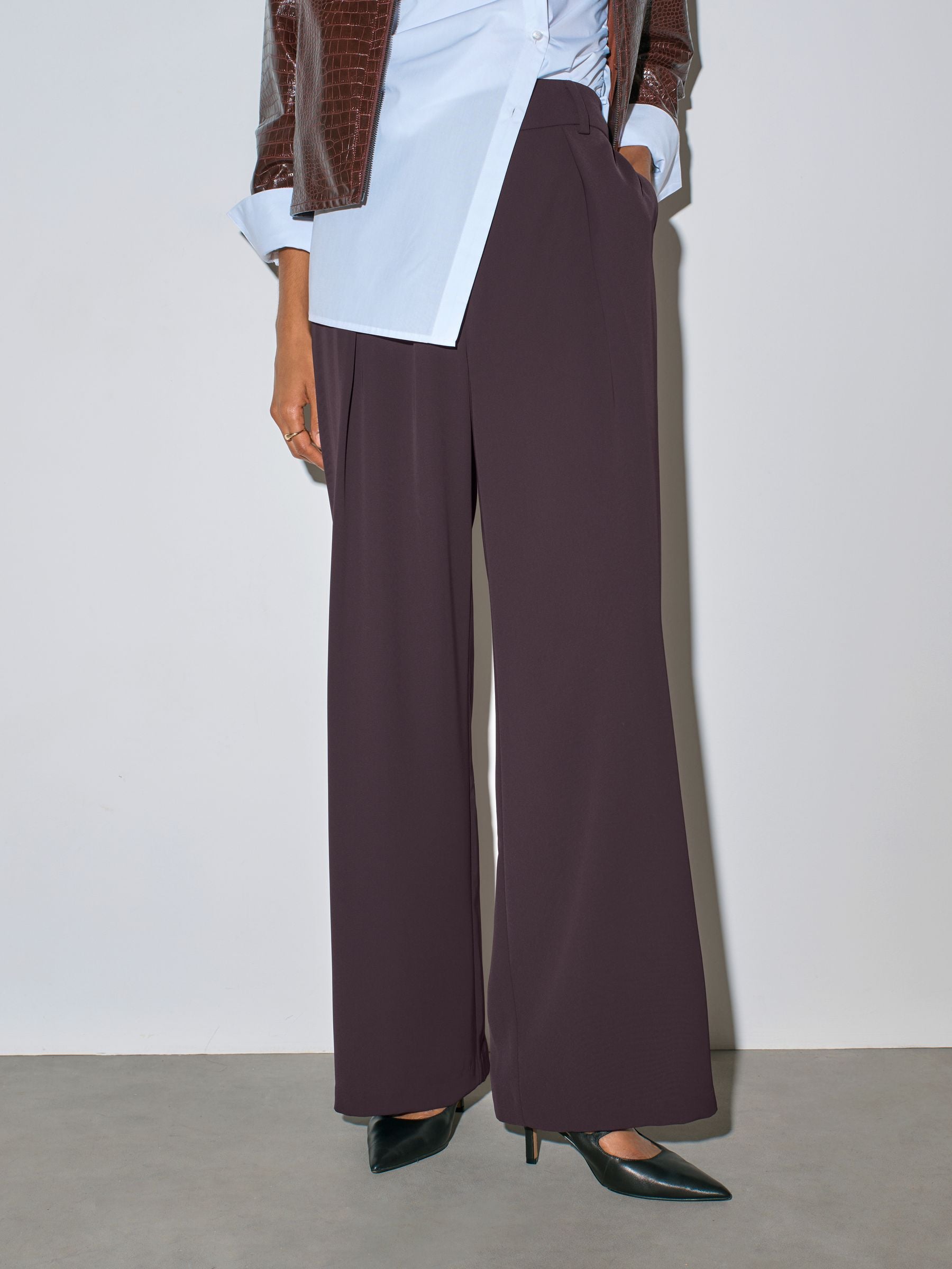 Elastic Back Wide Leg Trousers - Port - Regular - SIP Worn