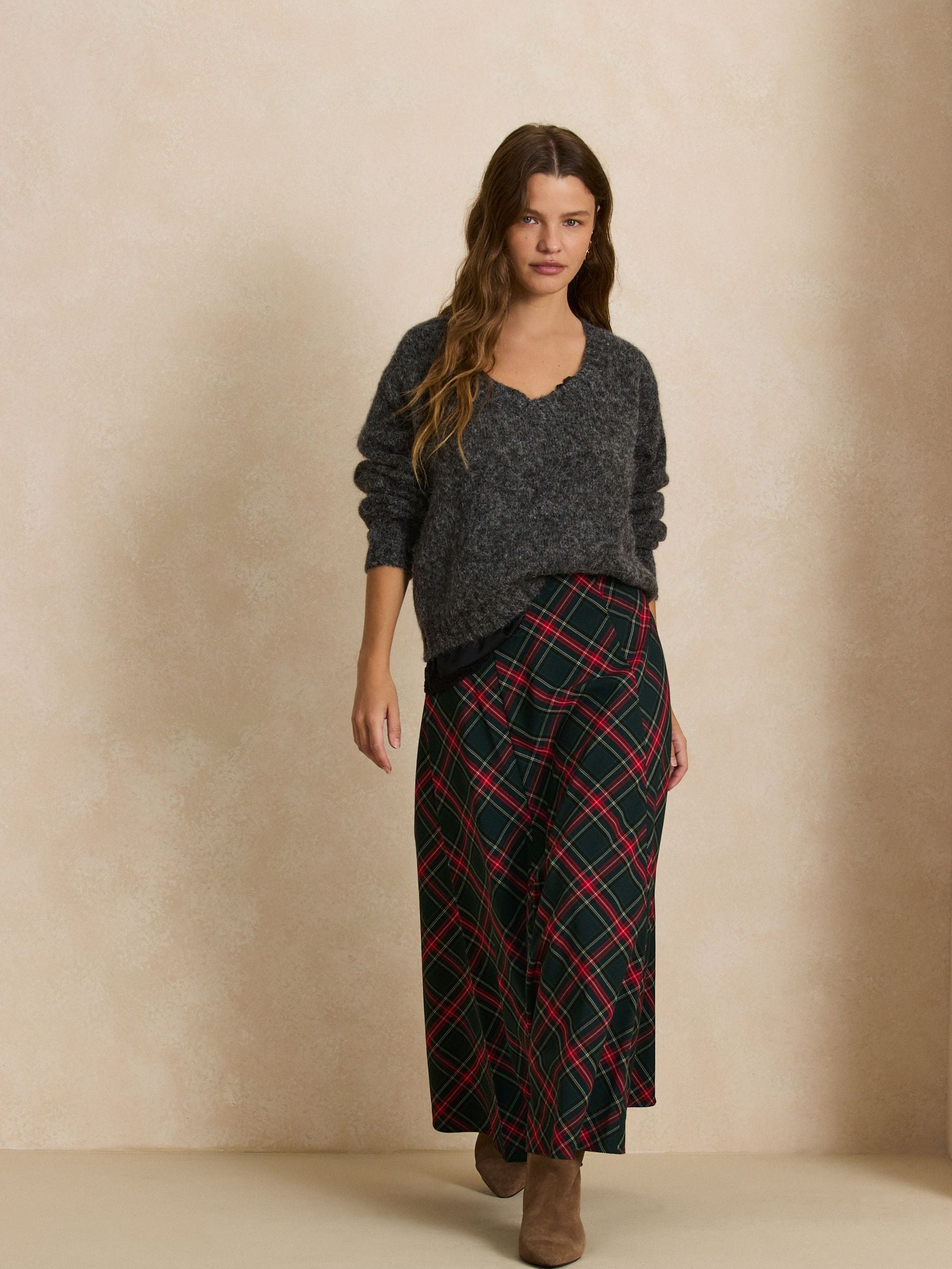 Check Midi Skirt - Red/Green - Regular - Location Worn
