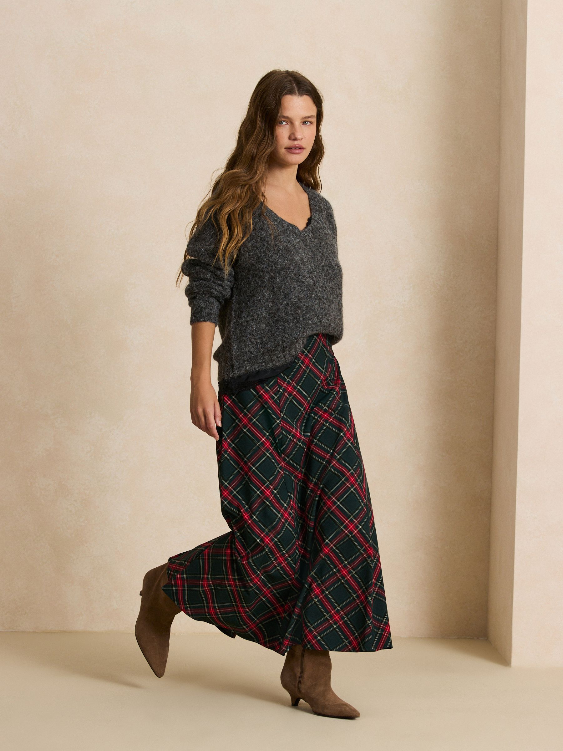 Check Midi Skirt - Red/Green - Regular - Location Worn