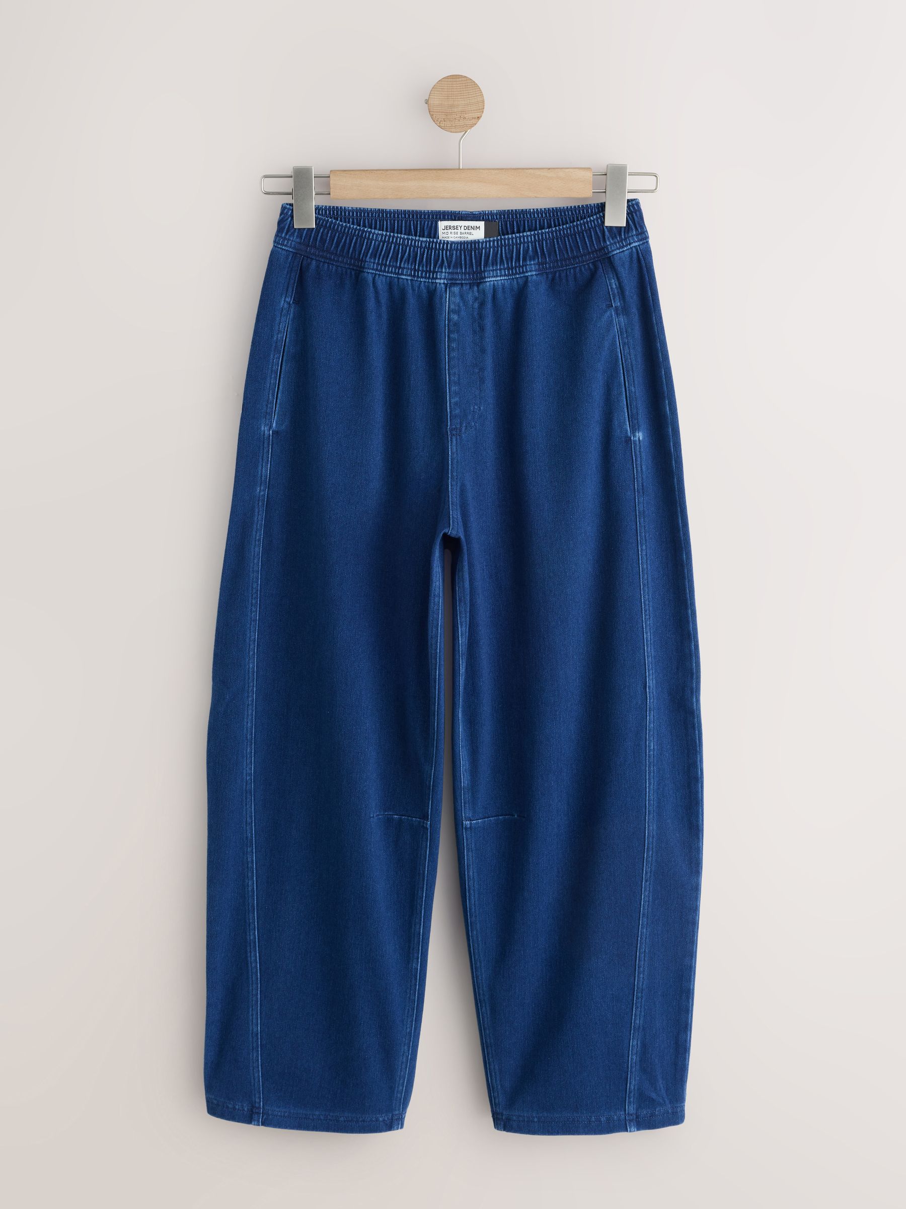 Barrel Leg Denim Jersey Trousers - Dark Blue - Regular - SIP Still Life
