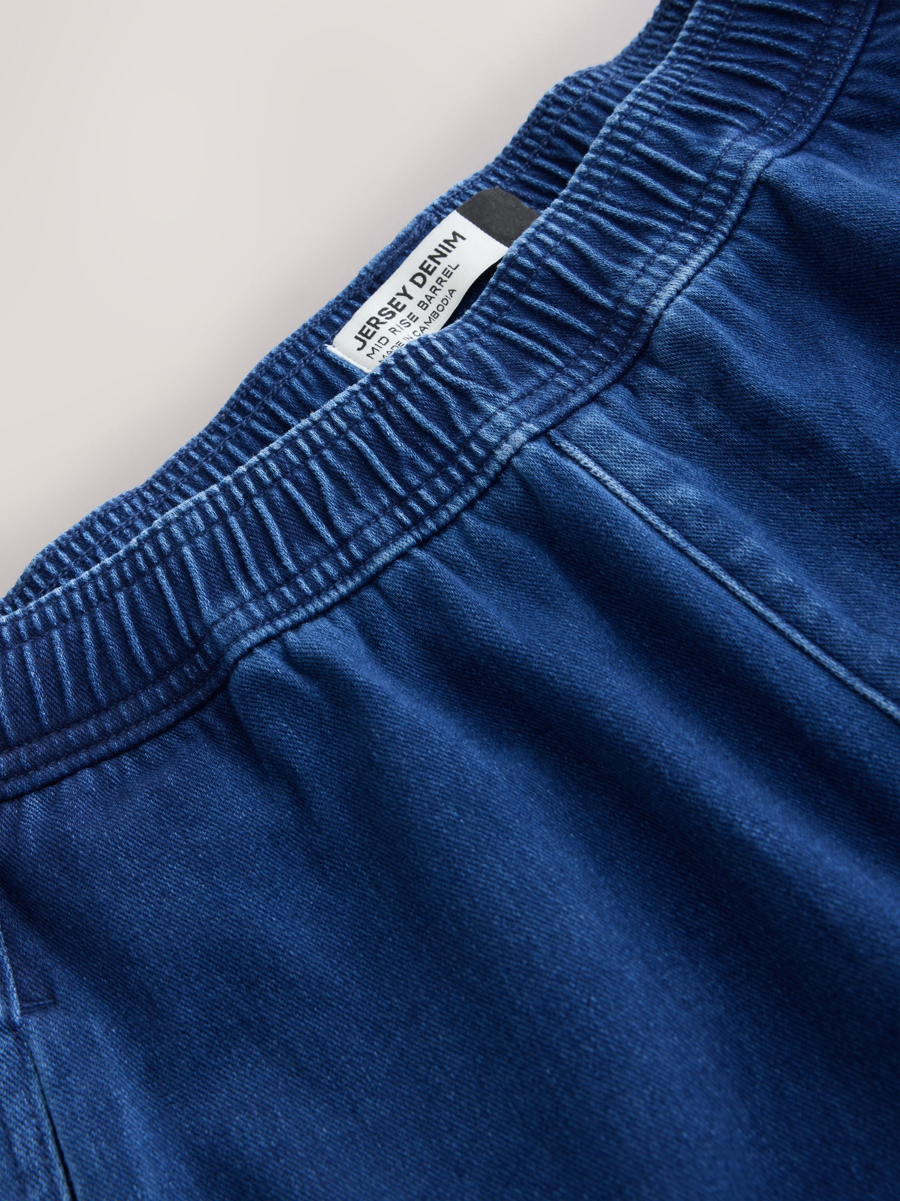 Barrel Leg Denim Jersey Trousers - Dark Blue - Regular - SIP Still Life